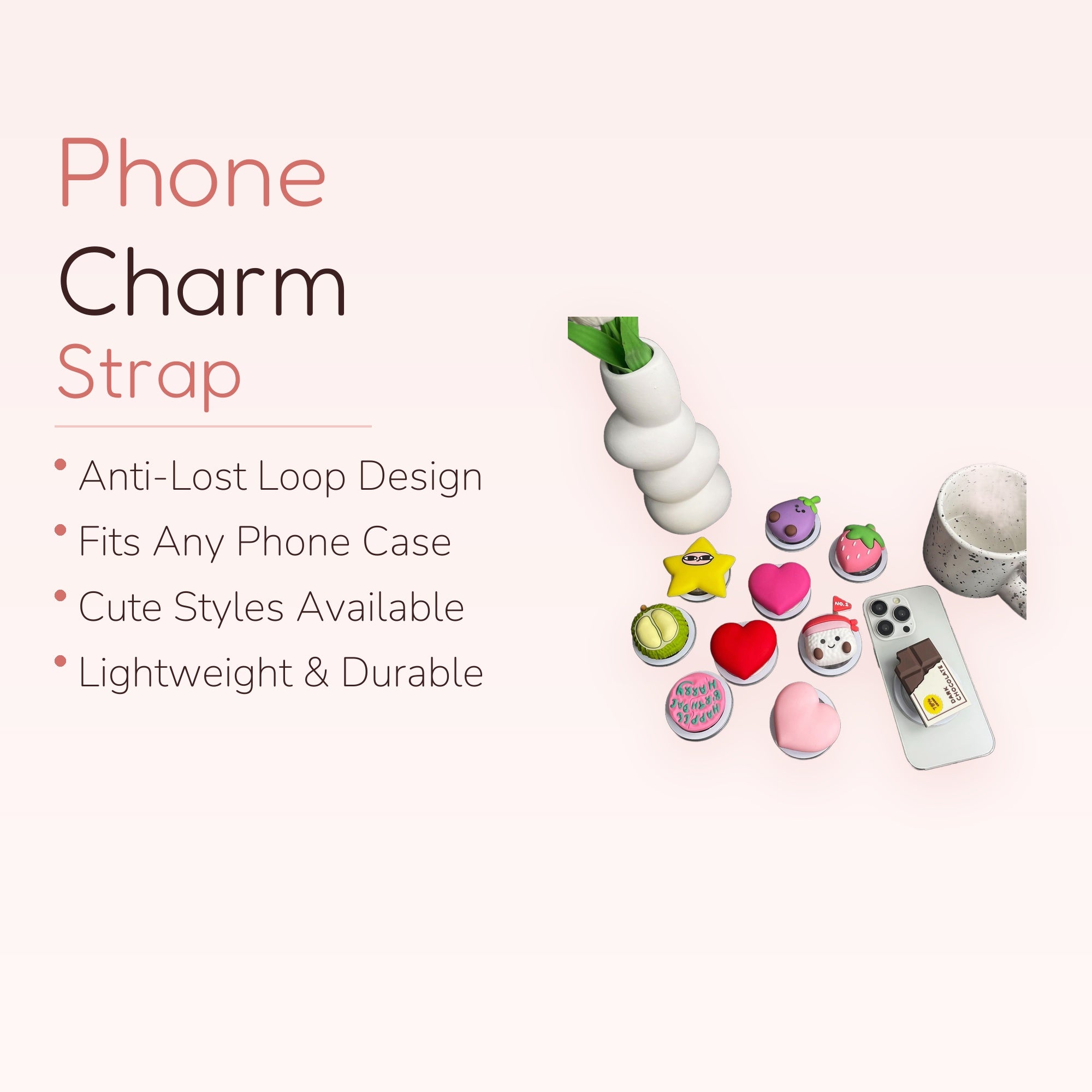 Kawaii Fruit & Food Phone Grip | Cute Heart & Star Pop Socket Stand