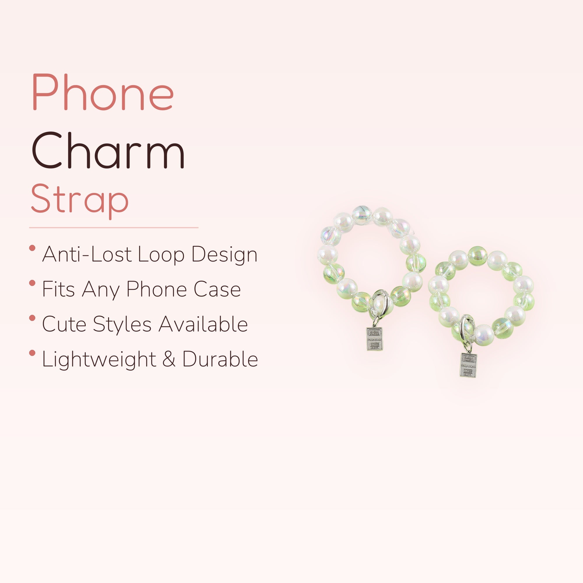 Iridescent Pearl Phone Charm Strap | Cute Beaded Wrist Lanyard