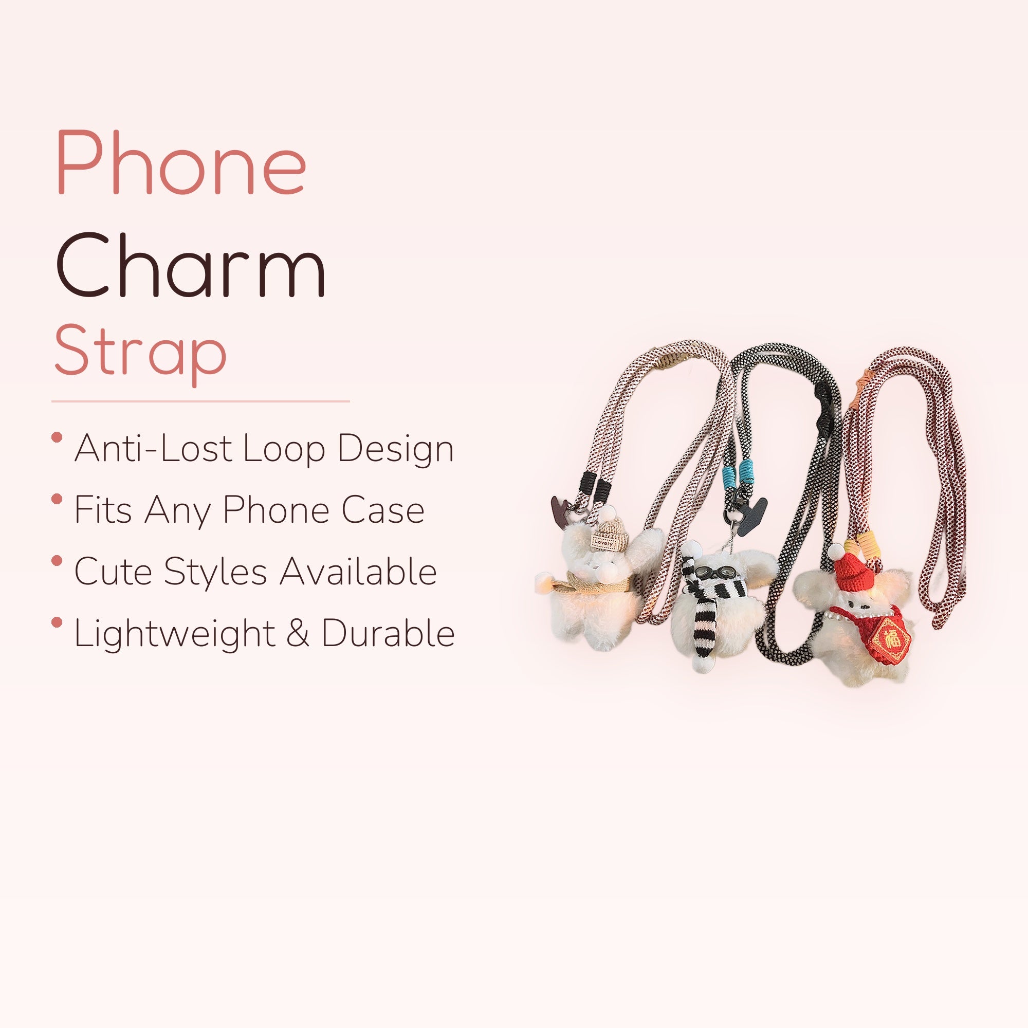 Cute Fluffy Animal Phone Lanyard | Kawaii Plush Bear & Bunny Crossbody Strap