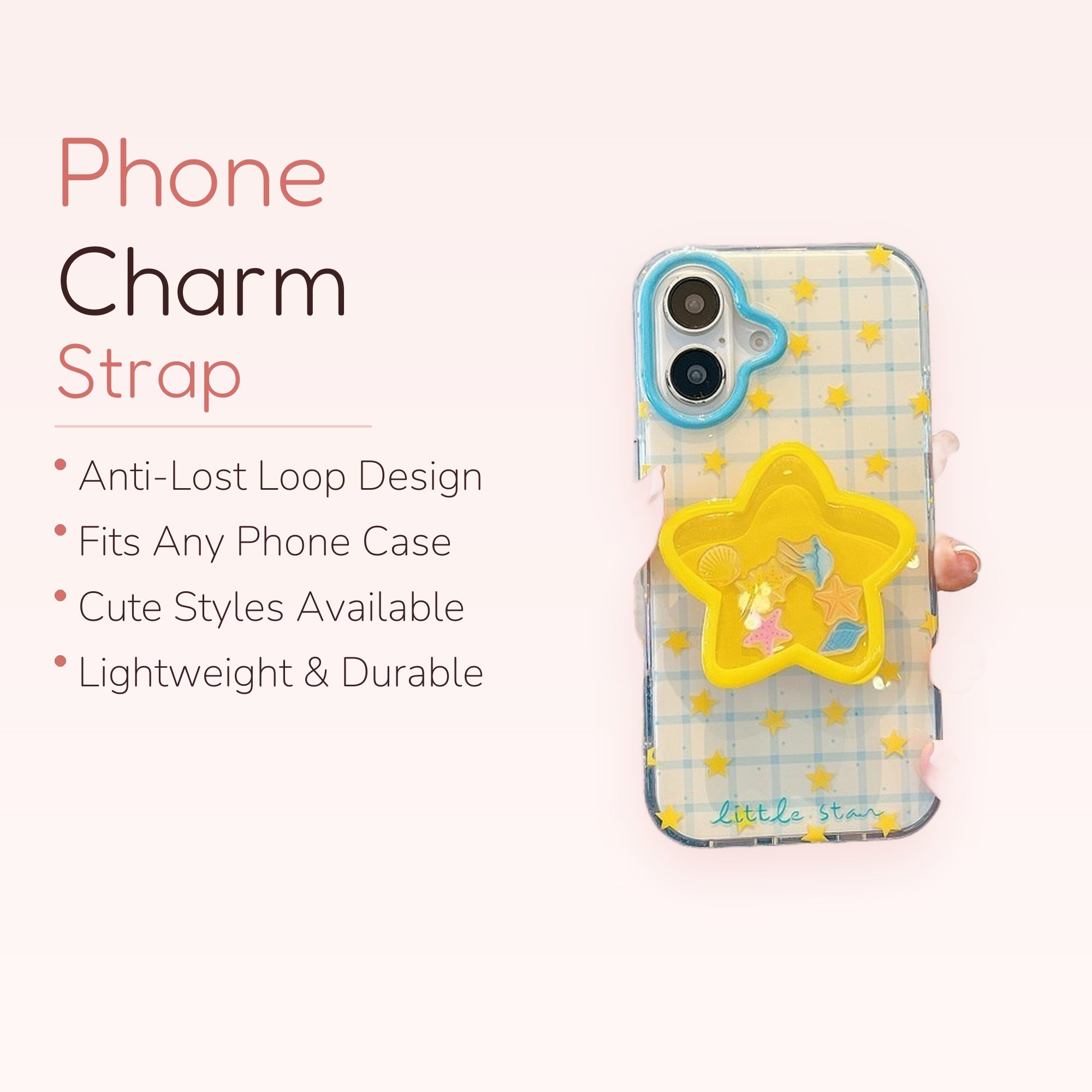 Cute Yellow Star Shaker Phone Grip | Kawaii Clear Plaid Pop Socket Stand