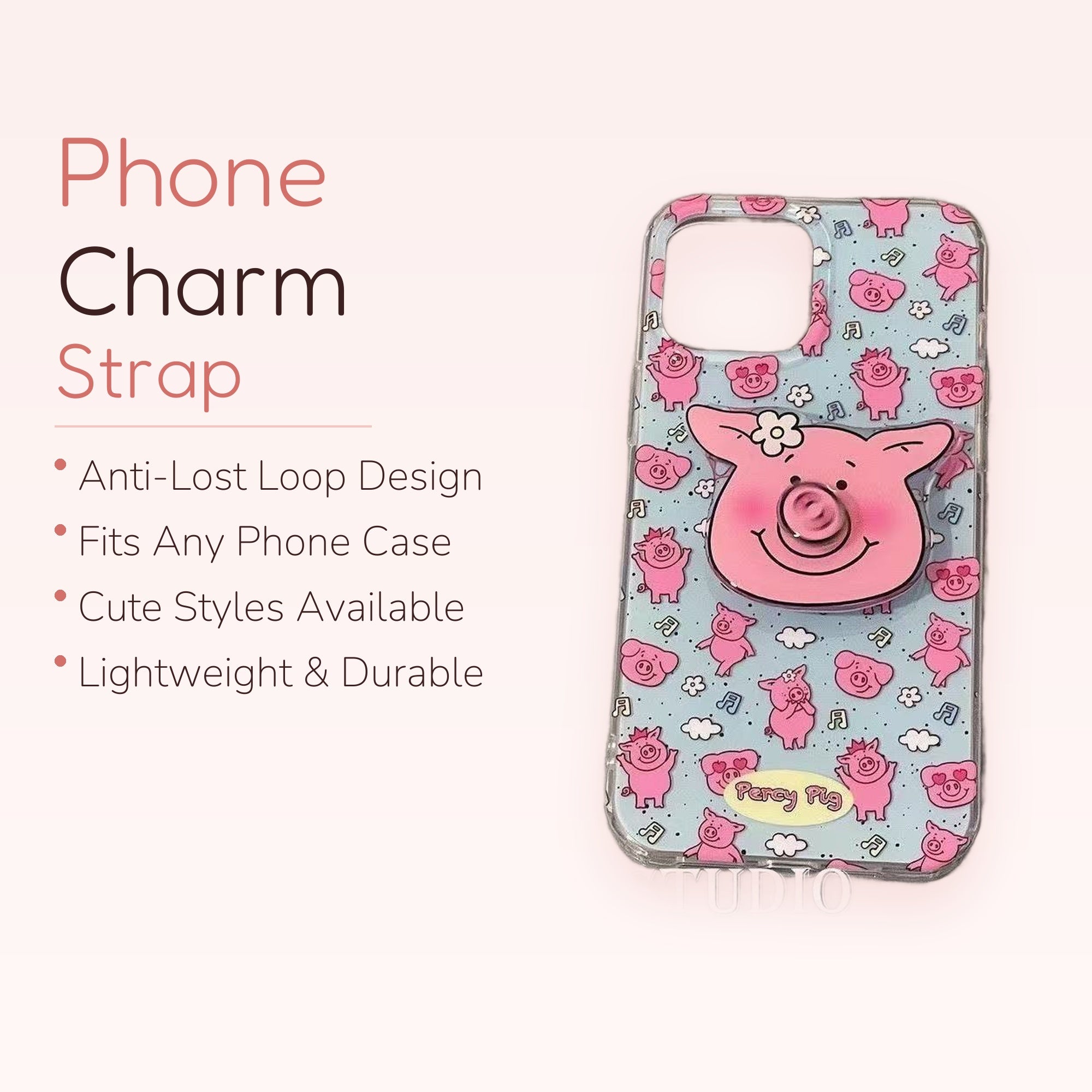 Cute Pink Piggy Phone Grip | Kawaii Cartoon Pop Socket Stand with Flower Accent