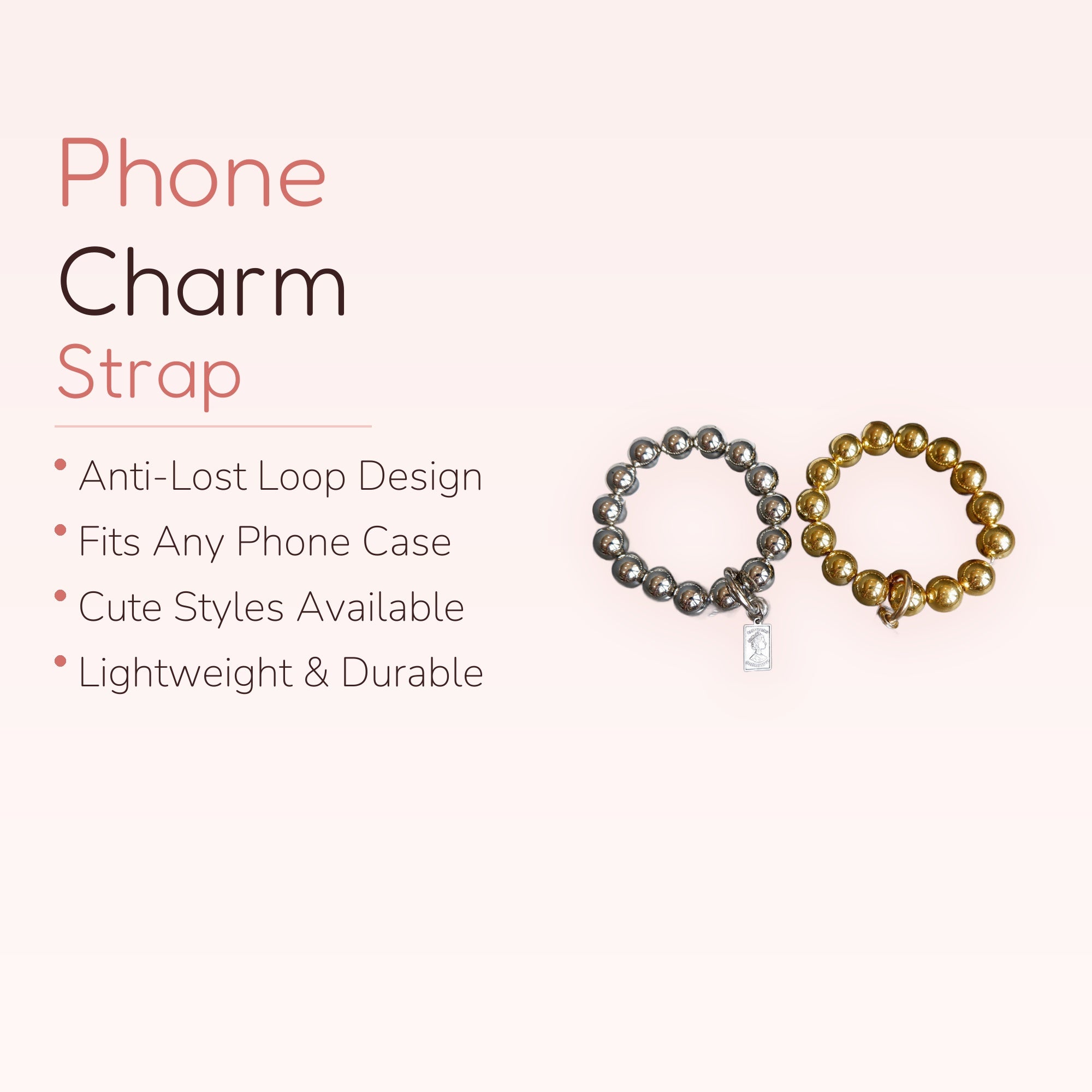 Chunky Bead Phone Charm Strap | Gold & Silver Wrist Lanyard | Y2K Aesthetic | Cute Phone Accessory | Gift for Her