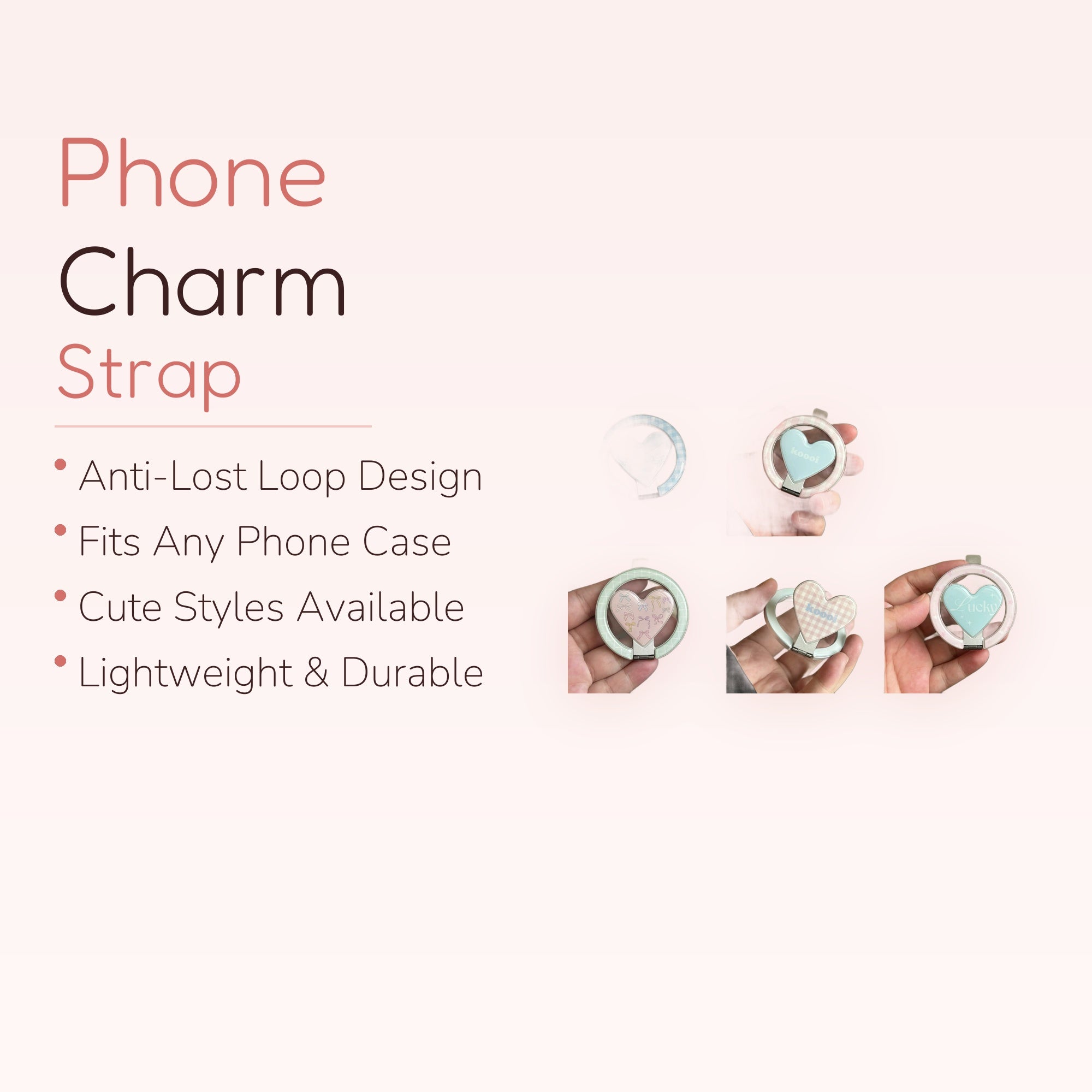 Kawaii Pastel Heart Phone Ring | Cute Gingham Bow Star Finger Holder Kickstand