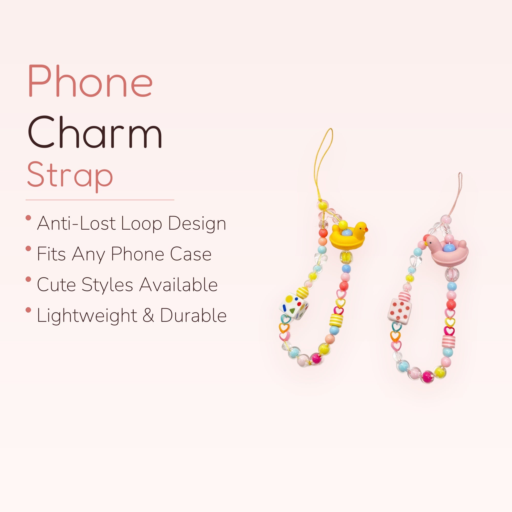 Kawaii Duck Phone Charm Strap | Cute Beaded Wrist Lanyard | Y2K Aesthetic | Gift for Her | Trendy Phone Accessory