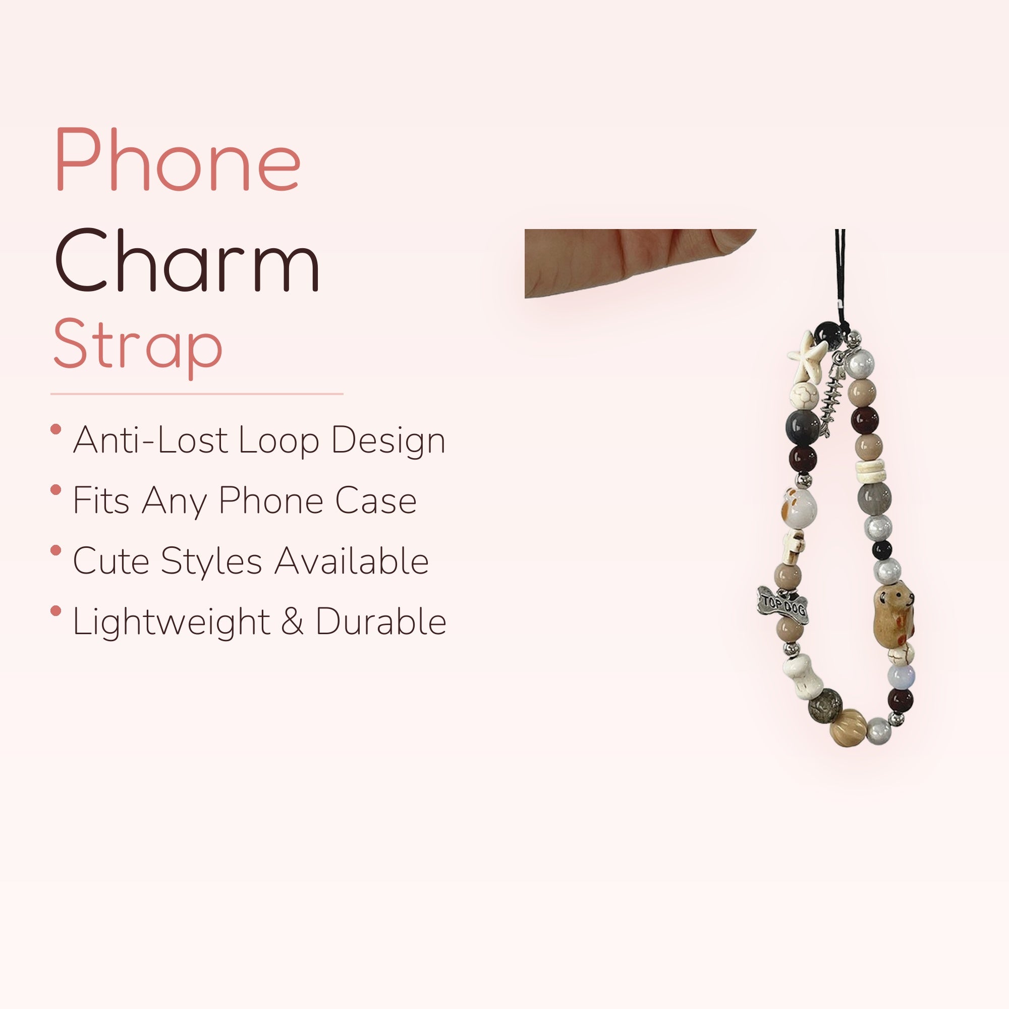 Aesthetic Neutral Beaded Phone Charm Strap | Cute Animal & Bone Wrist Lanyard