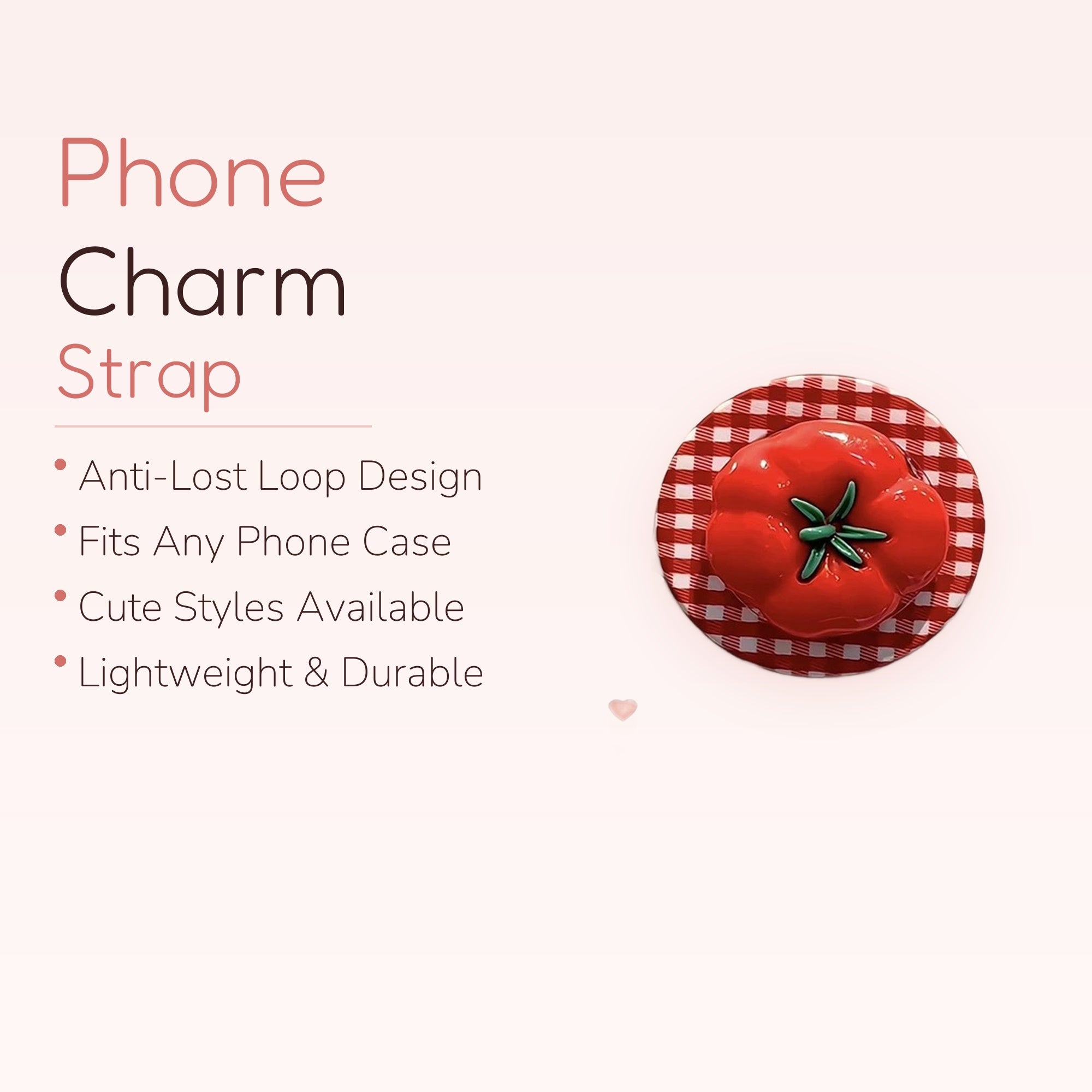 Kawaii Red Tomato Phone Grip | Aesthetic Gingham Pop Socket Stand