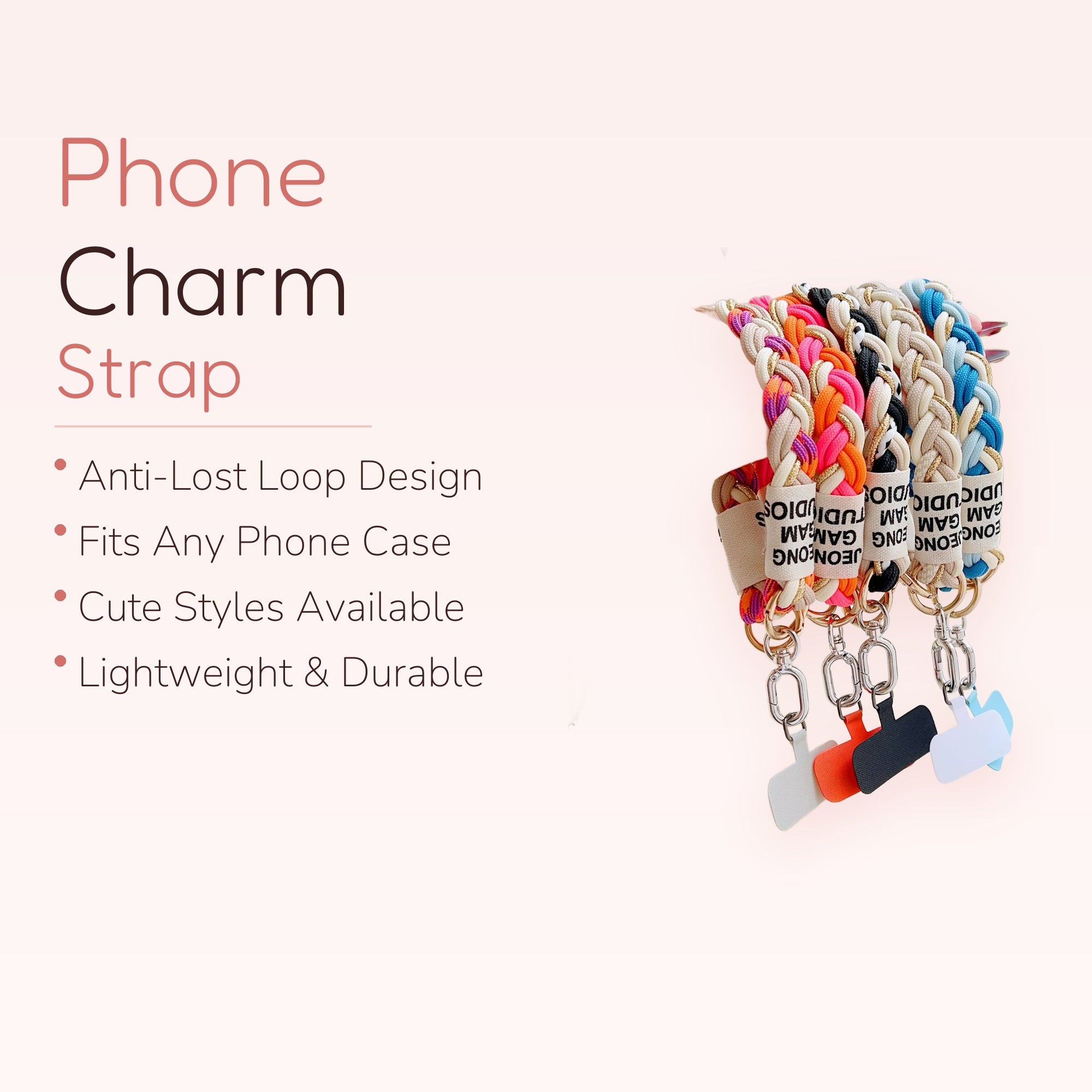 Braided Rope Phone Charm Strap | Colorful Woven Wrist Lanyard with Phone Patch