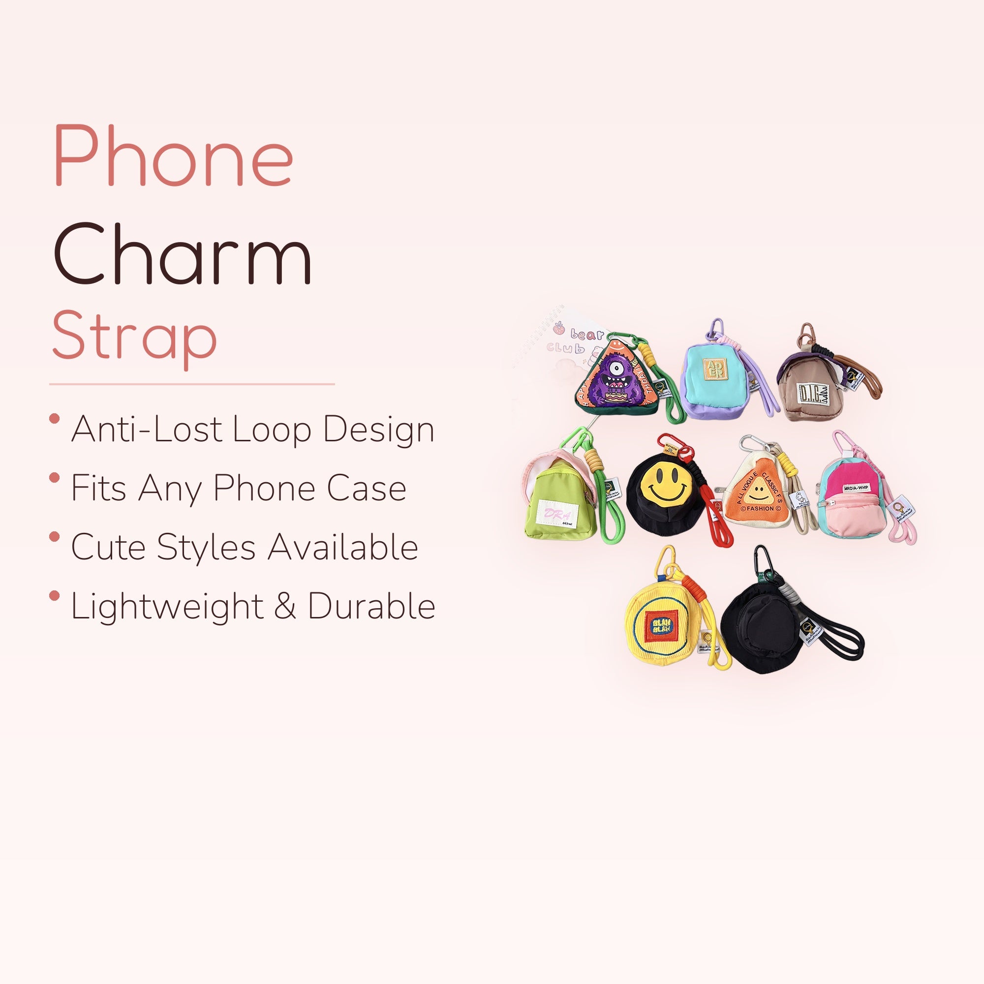 Cute Mini Bag Phone Charms | Kawaii Backpack & Bucket Hat Keychains