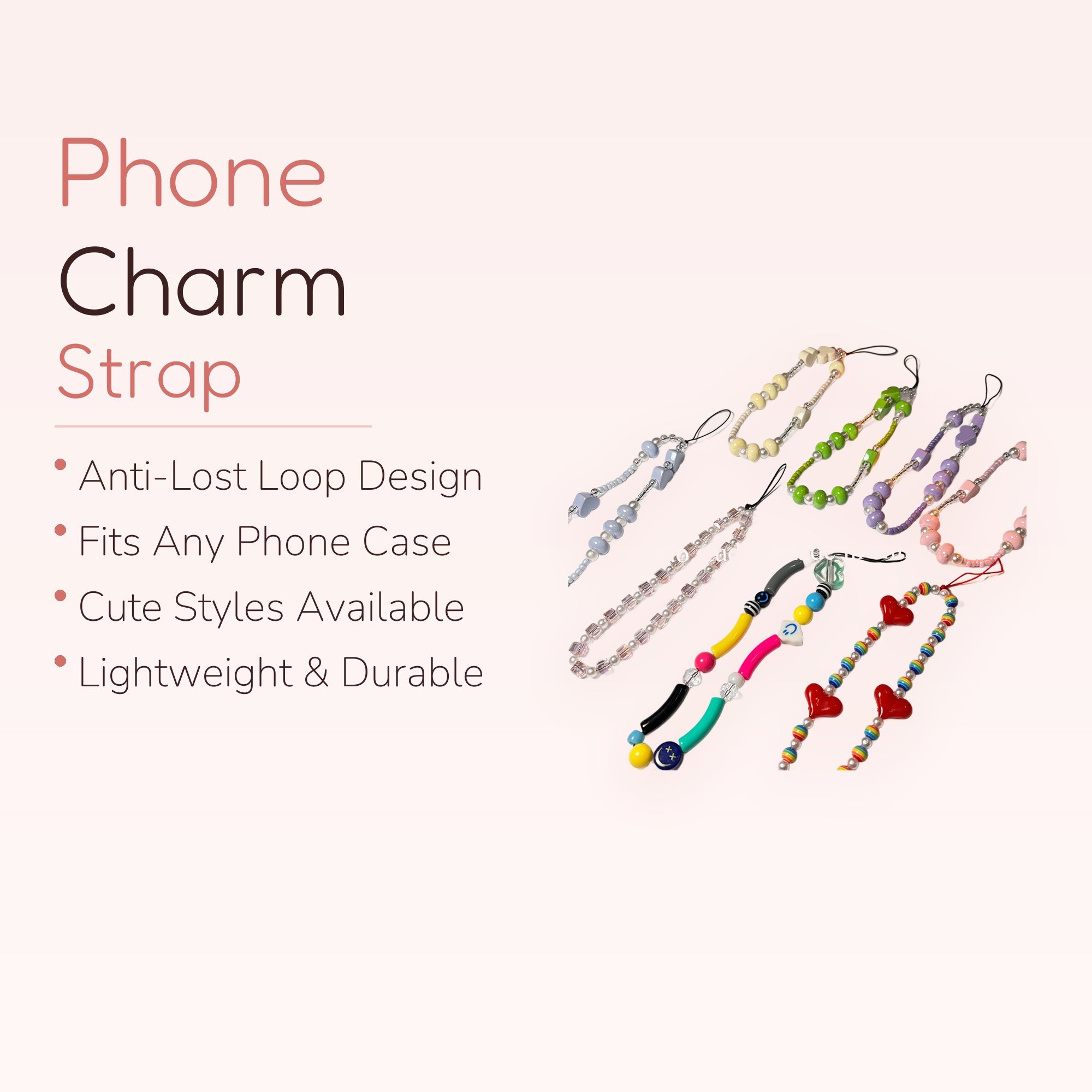 Kawaii Beaded Phone Charm Strap | Cute Wrist Lanyard | Y2K Aesthetic | Gift for Her | Trendy Phone Accessory