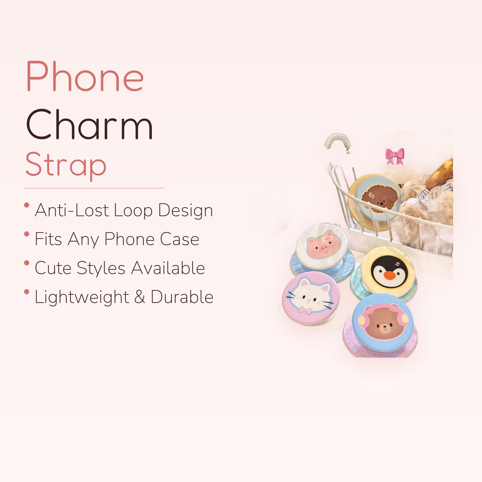 Kawaii Animal Face Phone Grip | Cute Expandable Pop Socket Stand