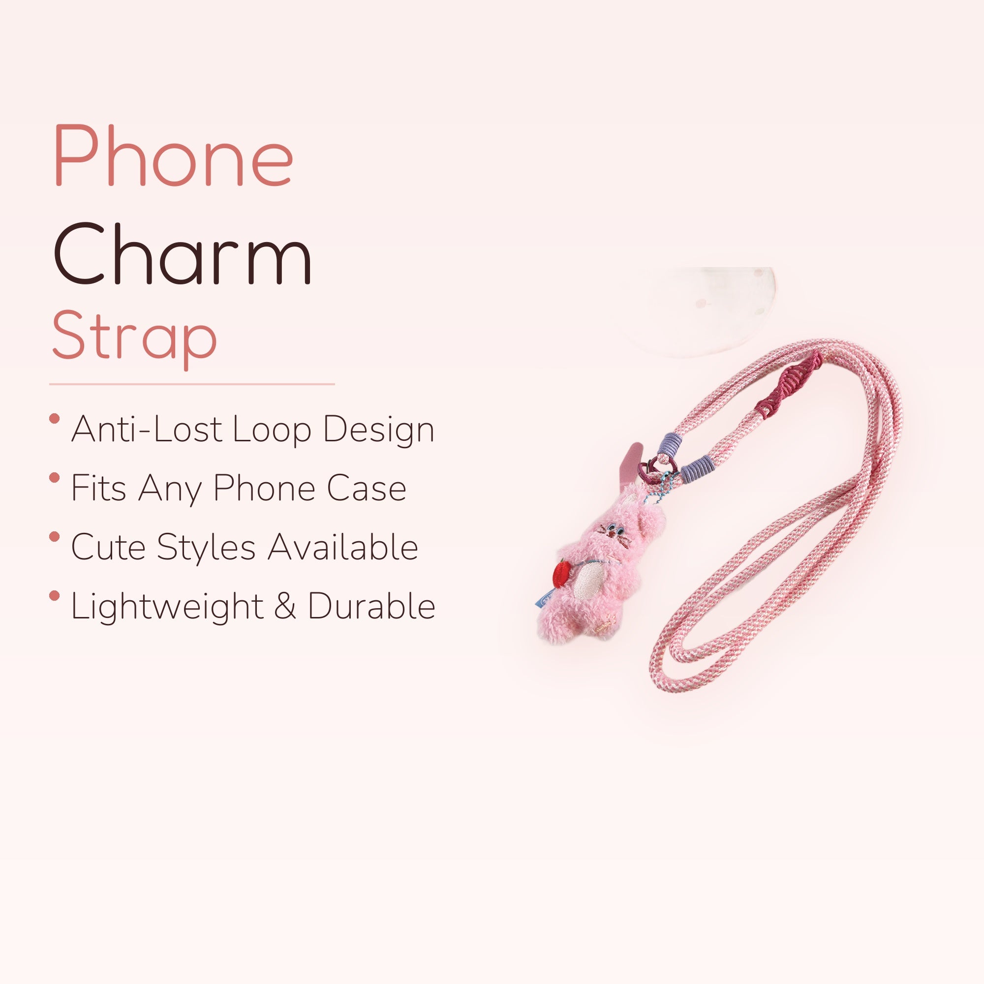 Kawaii Pink Bunny Phone Lanyard | Fluffy Plush Rabbit Neck Strap