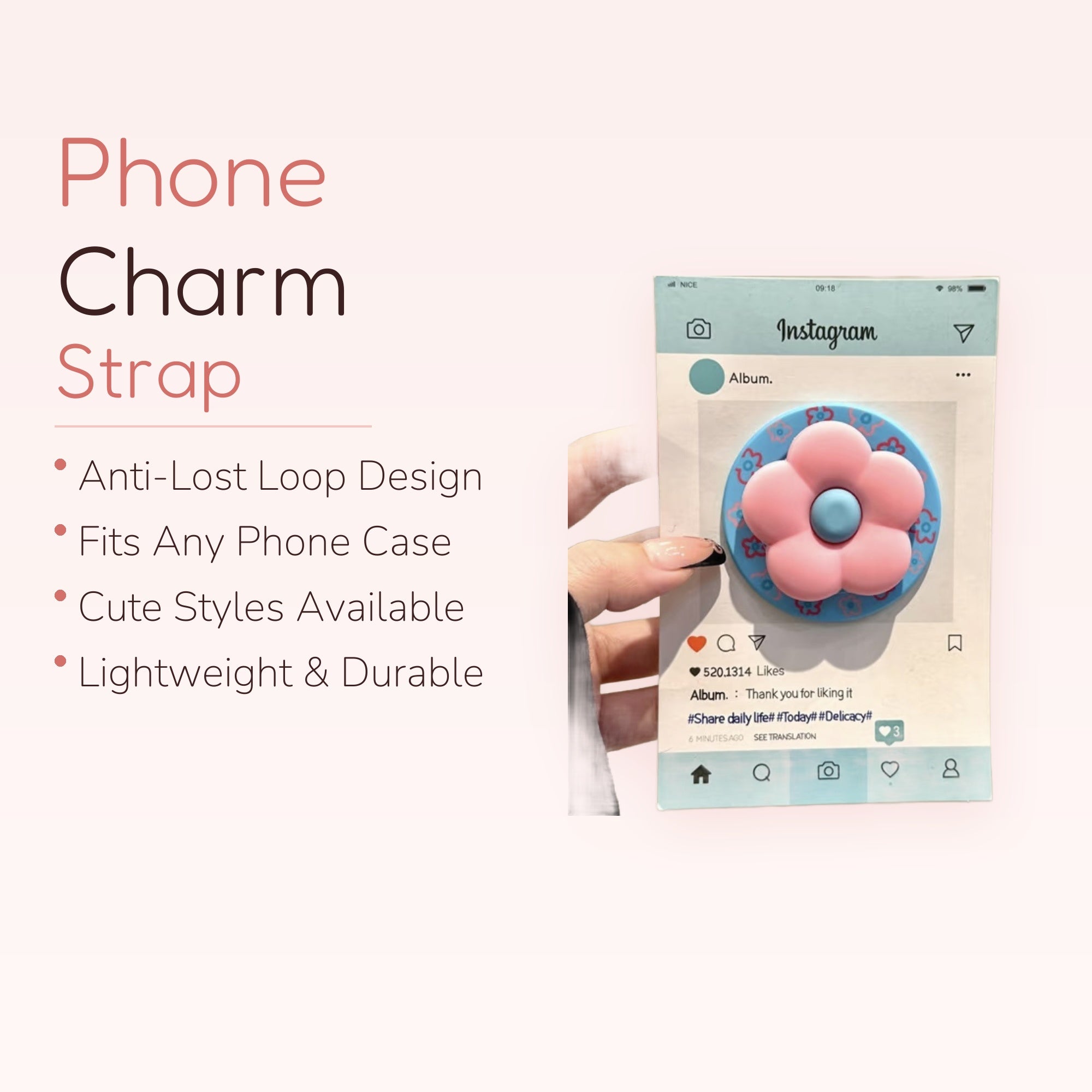 Pastel Pink & Blue Flower Phone Grip | Kawaii Floral Pop Socket Stand