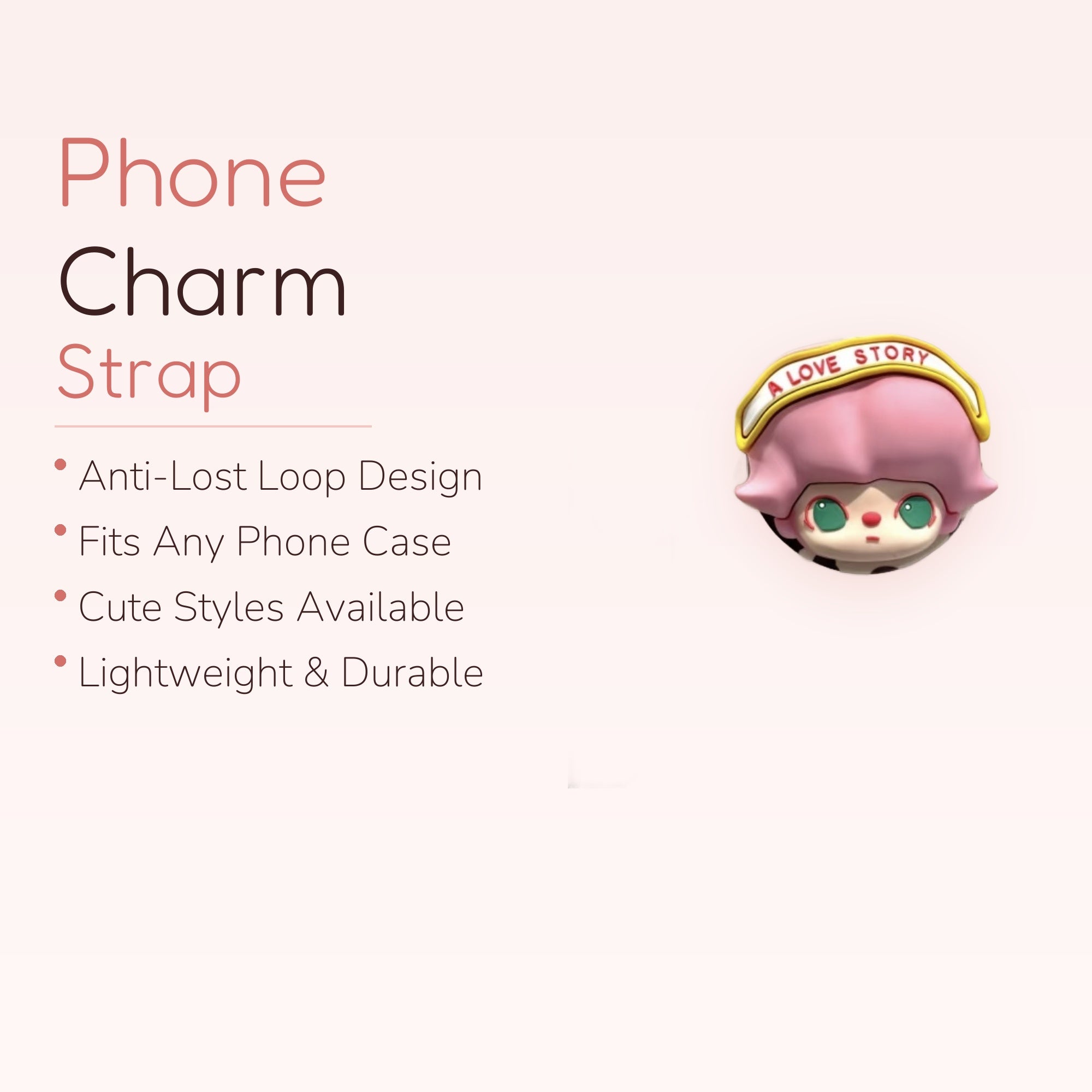 Kawaii Pink Hair Girl Phone Grip | Cute "A Love Story" Pop Socket Stand