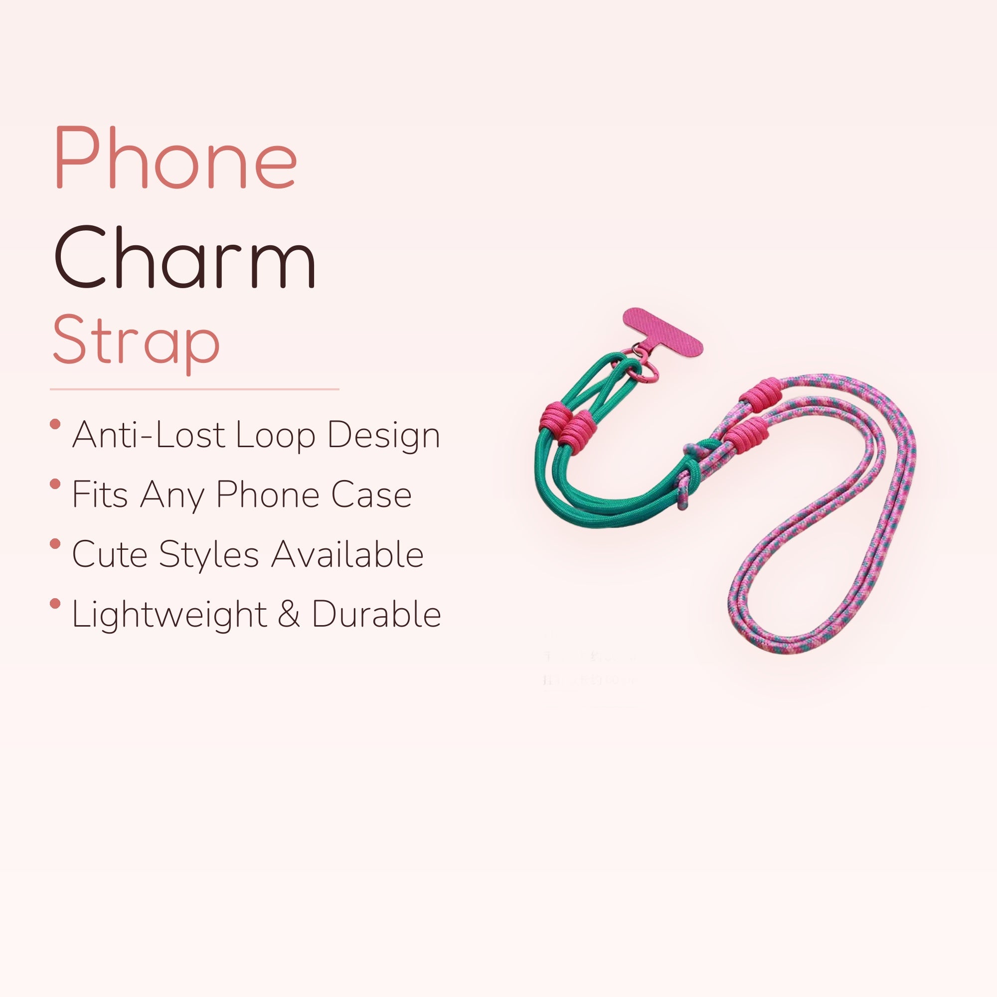 Y2K Pink & Teal Rope Phone Lanyard | Adjustable Crossbody Wrist Neck Strap