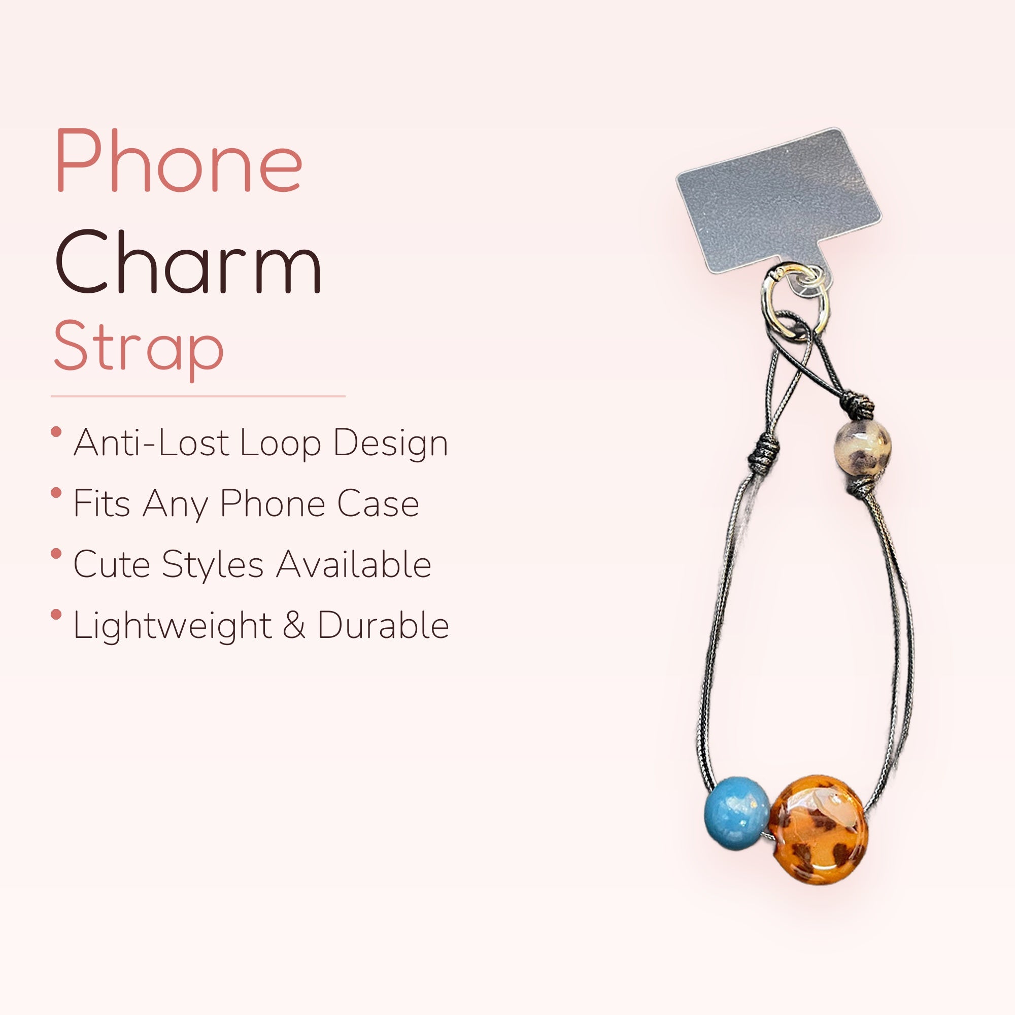 Aesthetic Beaded Phone Charm | Tortoiseshell & Blue Bead Phone Strap