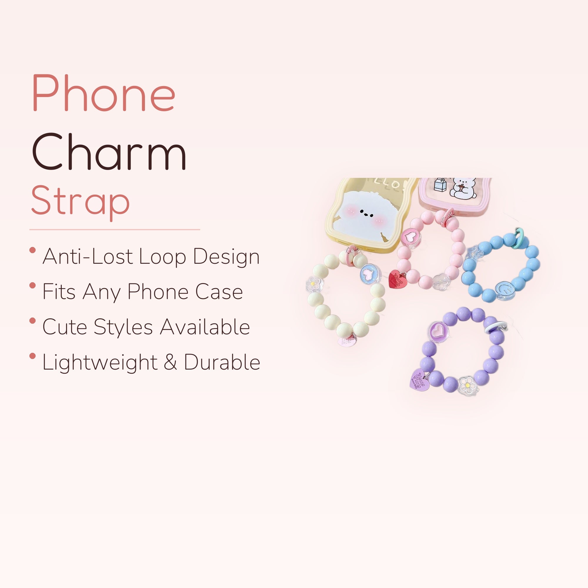 Pastel Beaded Phone Charm Strap | Cute Wrist Lanyard for Phones