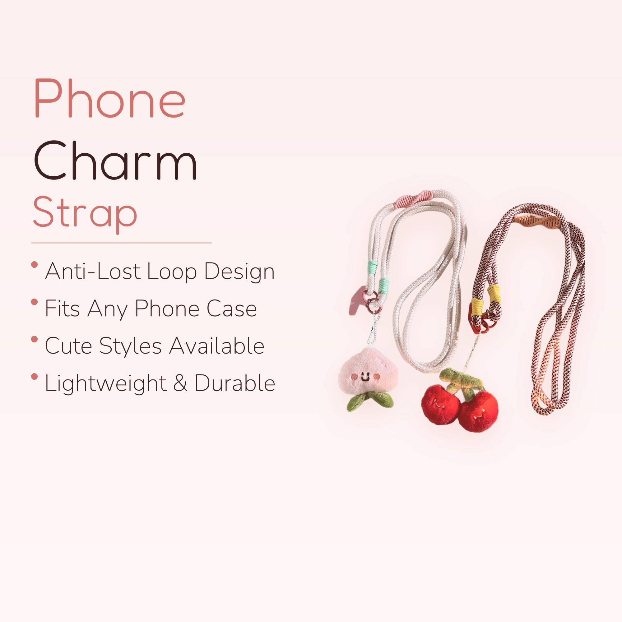 Kawaii Plush Fruit Phone Lanyard | Cute Peach & Cherry Crossbody Strap