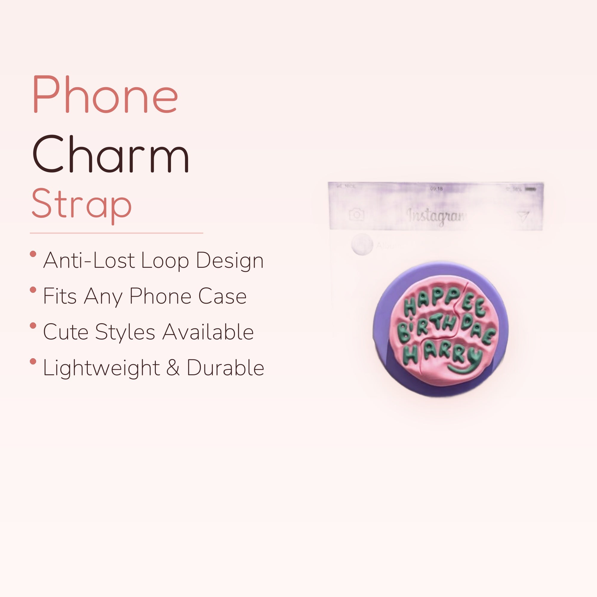 HAPPEE BIRTHDAE HARRY Cake Phone Grip | Kawaii Purple Pink Pop Socket Stand
