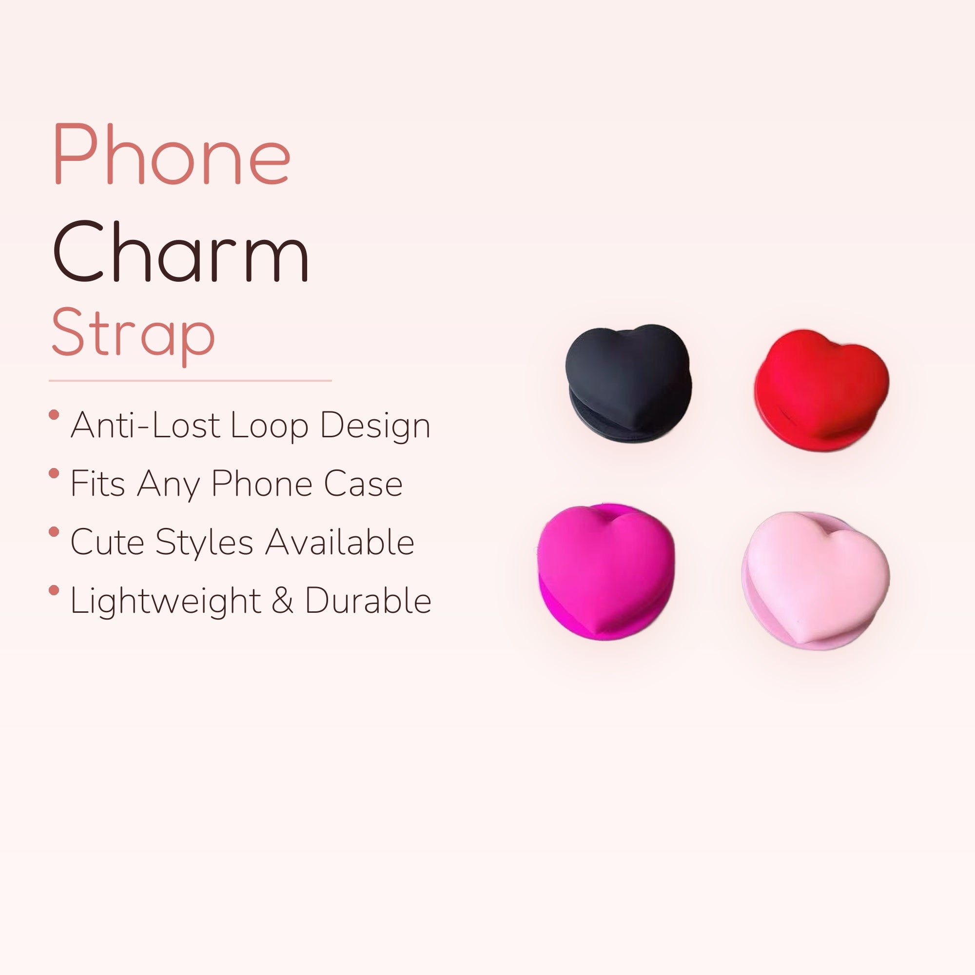 Cute Heart Phone Grip | Kawaii Pop Socket Stand in Black, Red, Pink