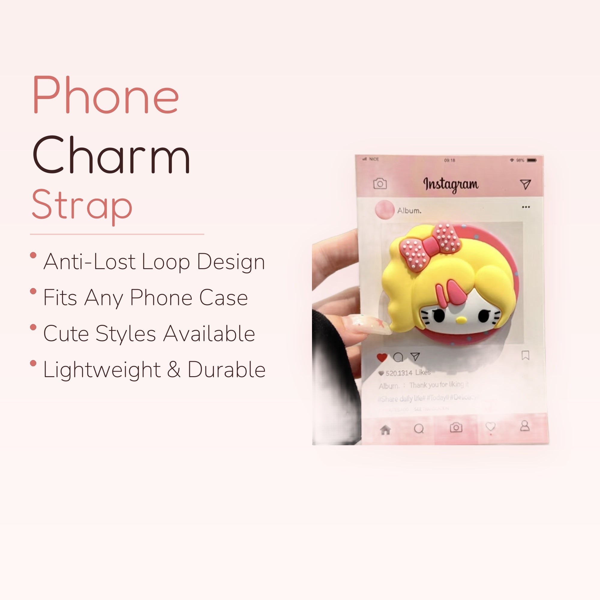 Kawaii Hello Kitty Instagram Post Phone Grip | Cute Pink Pop Socket Stand