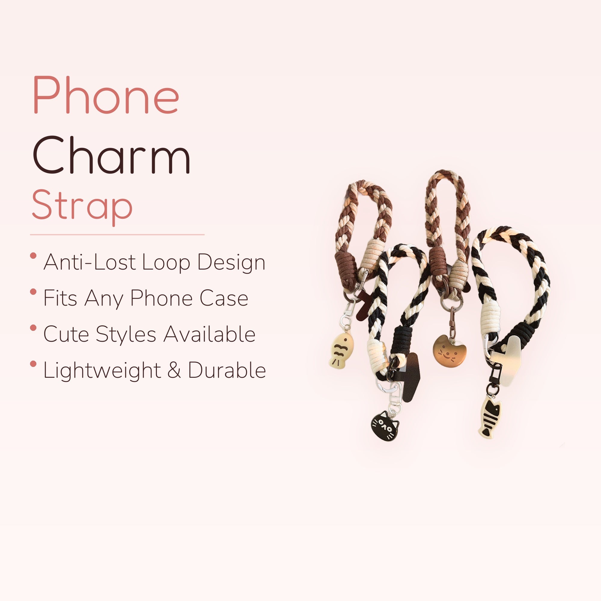 SIMPLYBUBBI — Braided Neutral Cat & Fish Phone Wristlet | Cute Lanyard