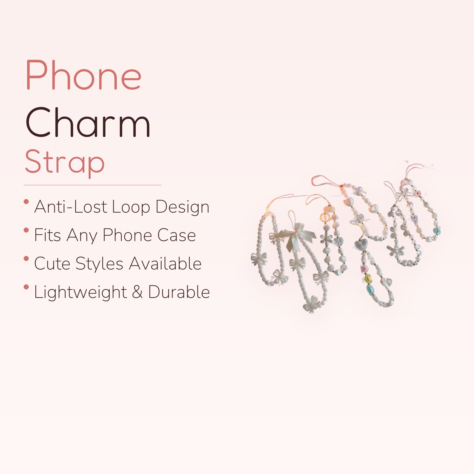 Kawaii Pearl Phone Charm Strap | Cute Beaded Wrist Lanyard | Y2K Aesthetic Phone Accessory | Gift for Her