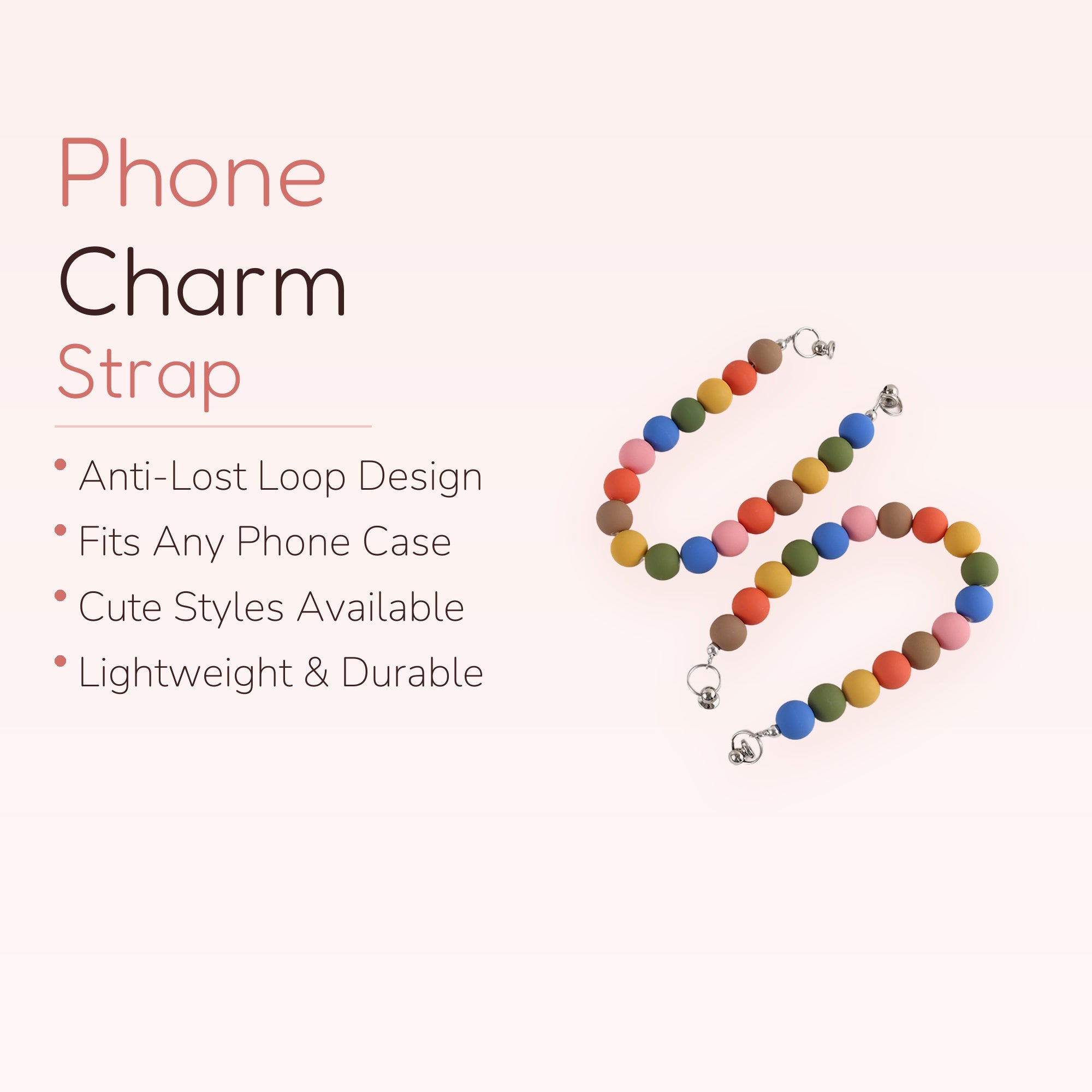 Rainbow Matte Bead Phone Charm Strap | Cute Wrist Lanyard