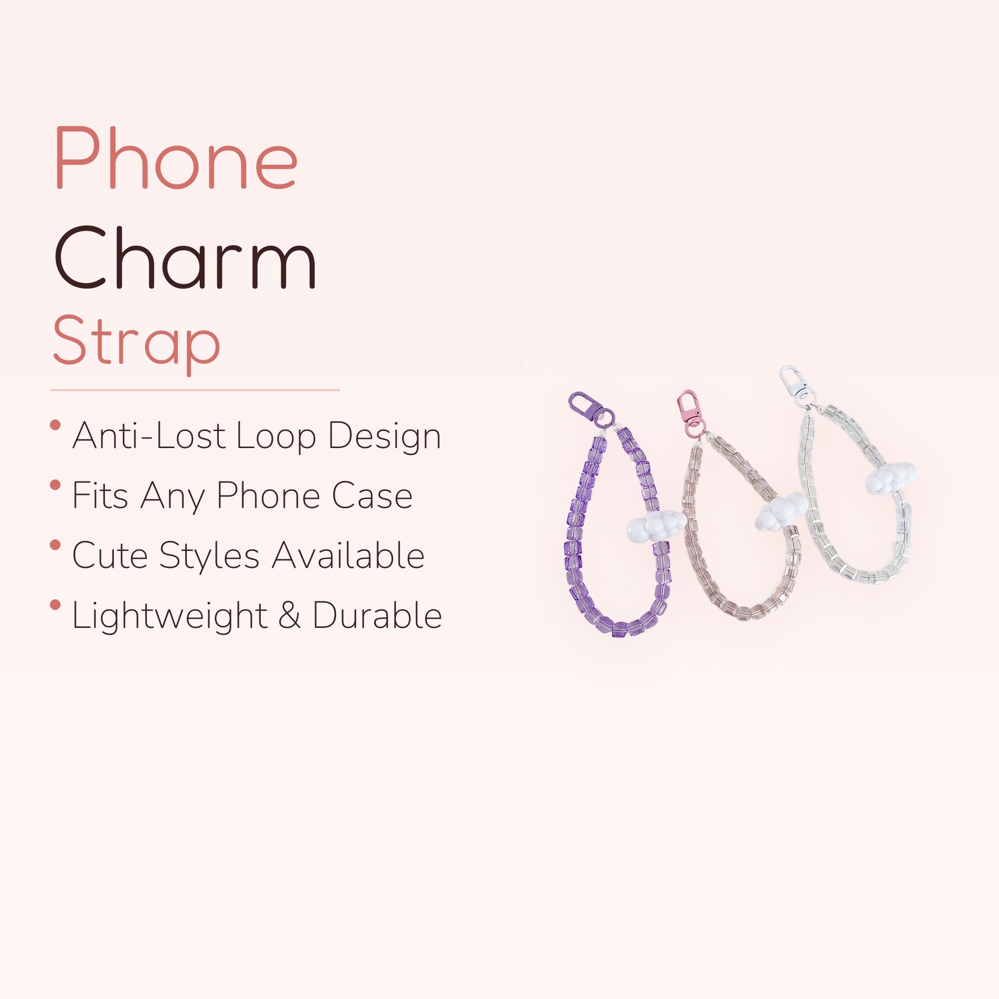 Pastel Cube Bead Cloud Phone Charm | Cute Beaded Wrist Strap Lanyard