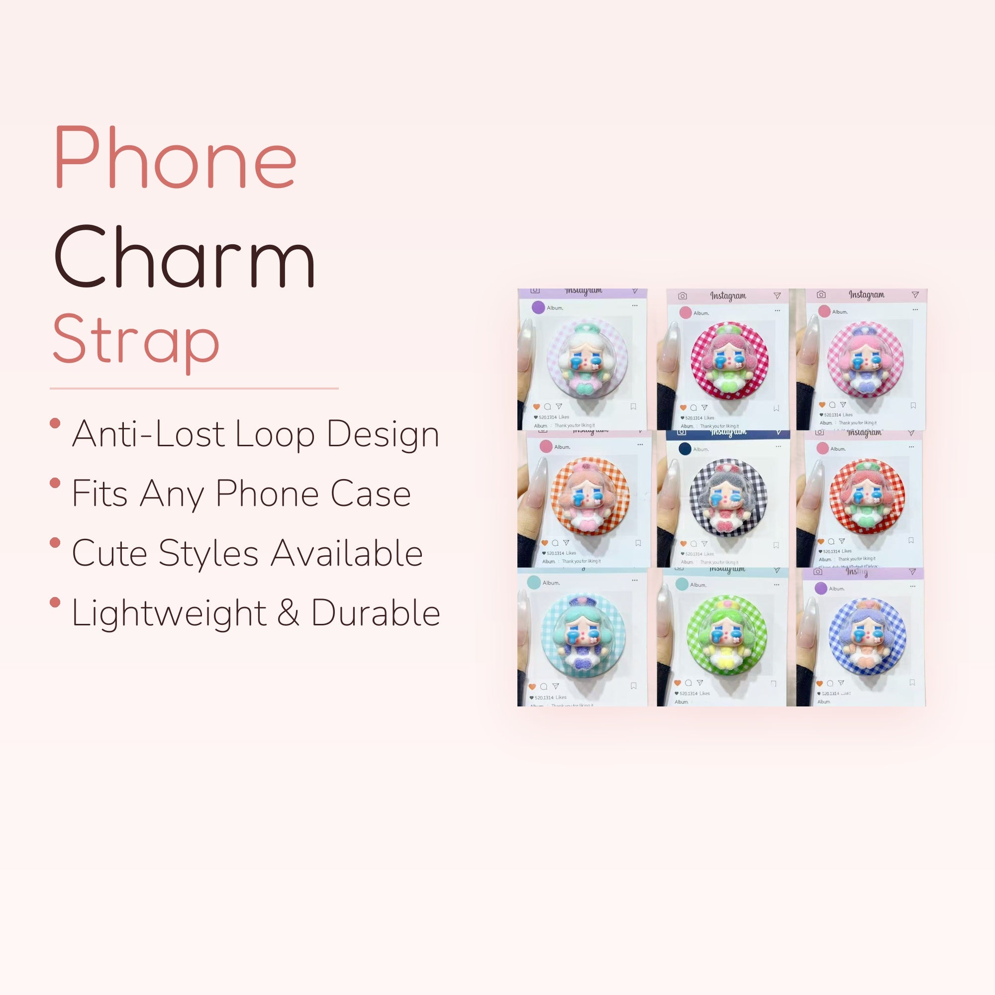 Kawaii Crying Girl Phone Grip | Pastel Gingham Pop Socket Stand