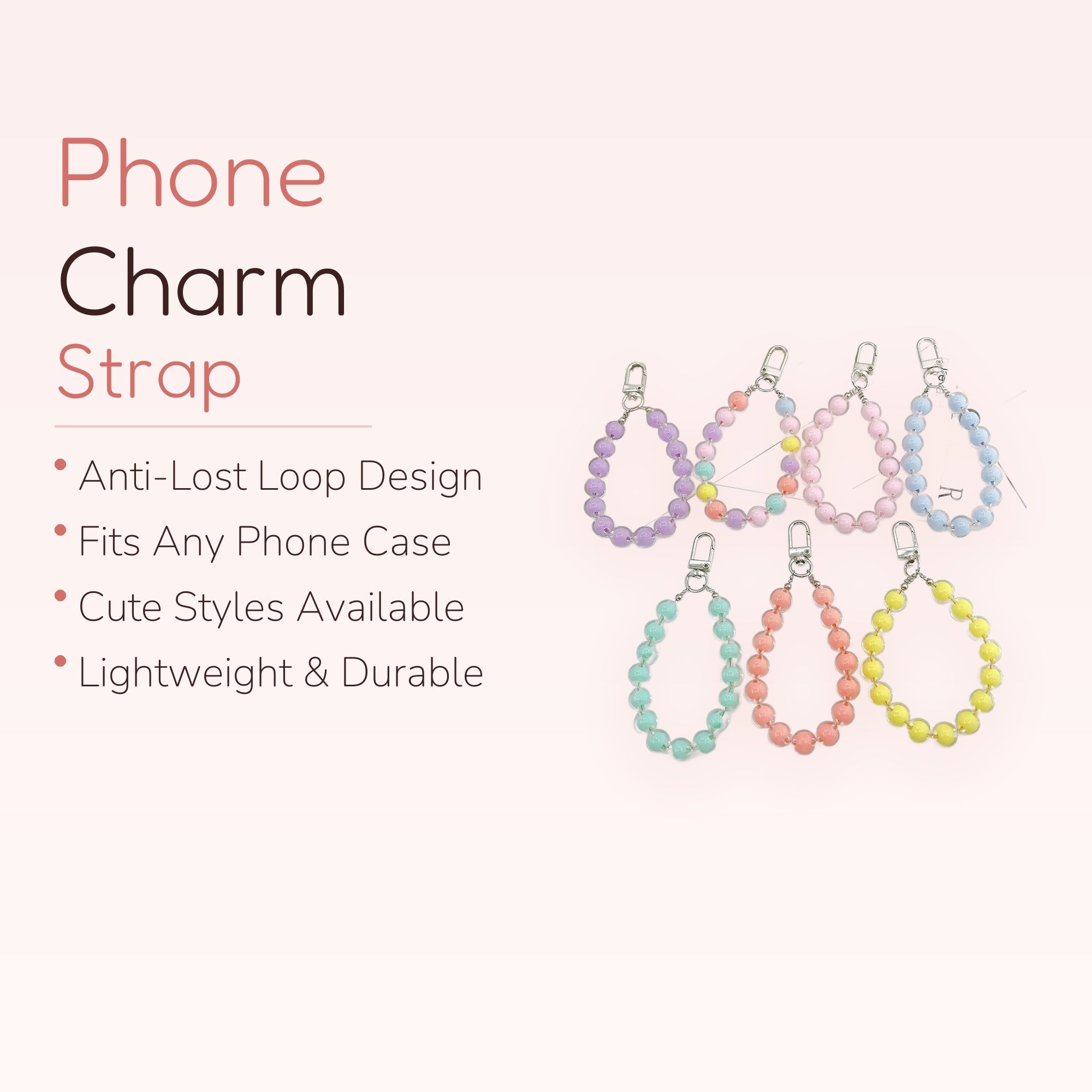 Pastel Bead Phone Charm Strap | Cute Wrist Lanyard Keychain