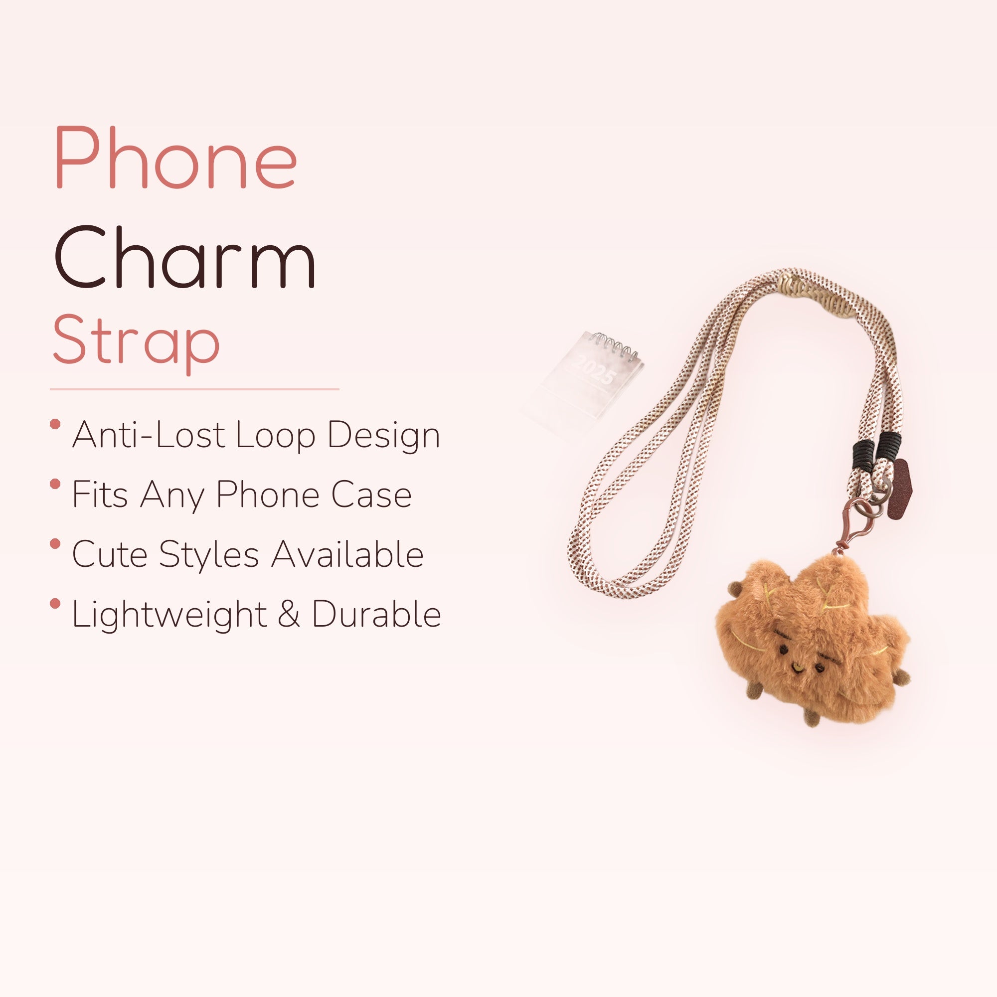 Cute Fluffy Ginger Bread Man Phone Lanyard | Aesthetic Brown Plushie Neck Strap
