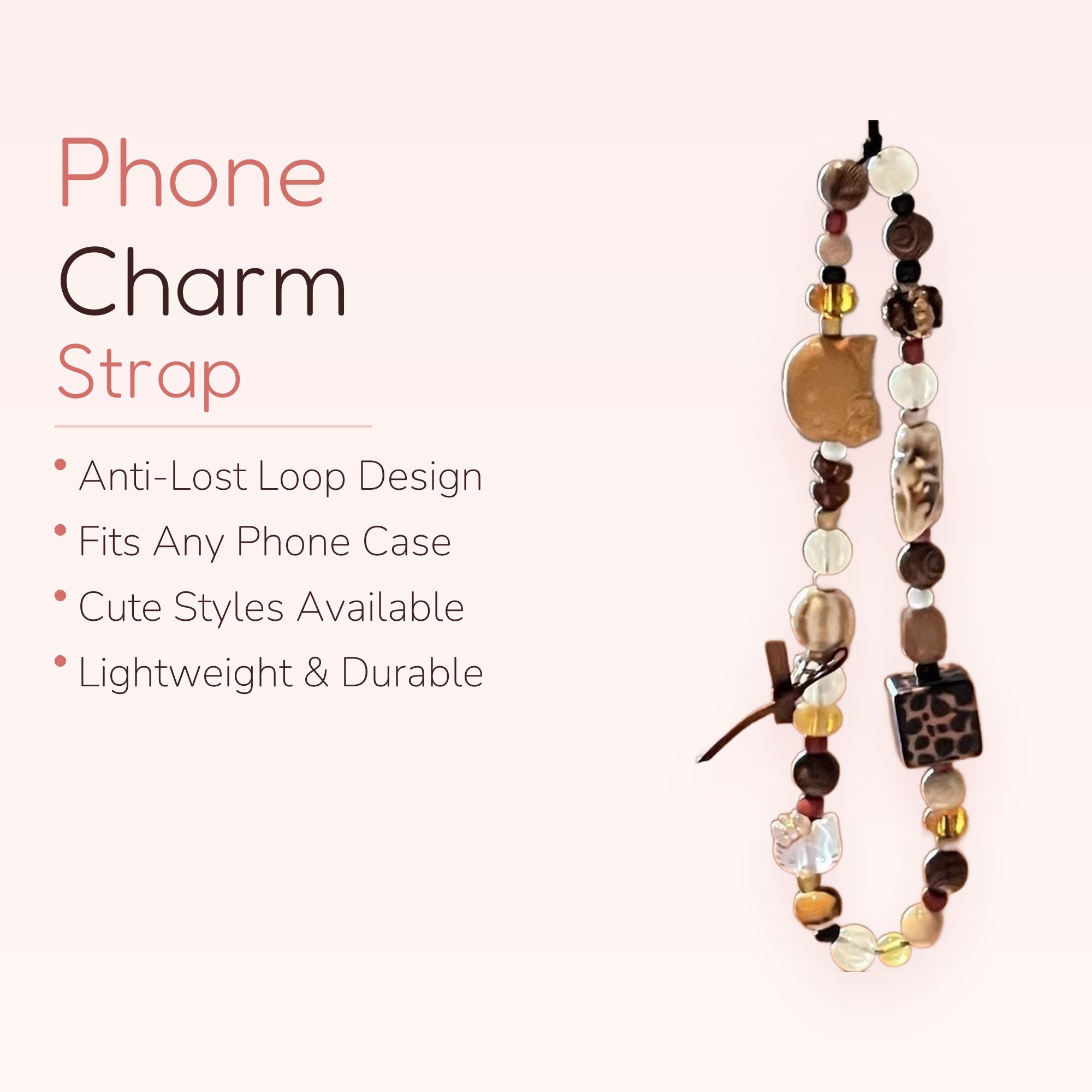Boho Earth Tone Beaded Phone Charm | Aesthetic Animal Print Wrist Strap