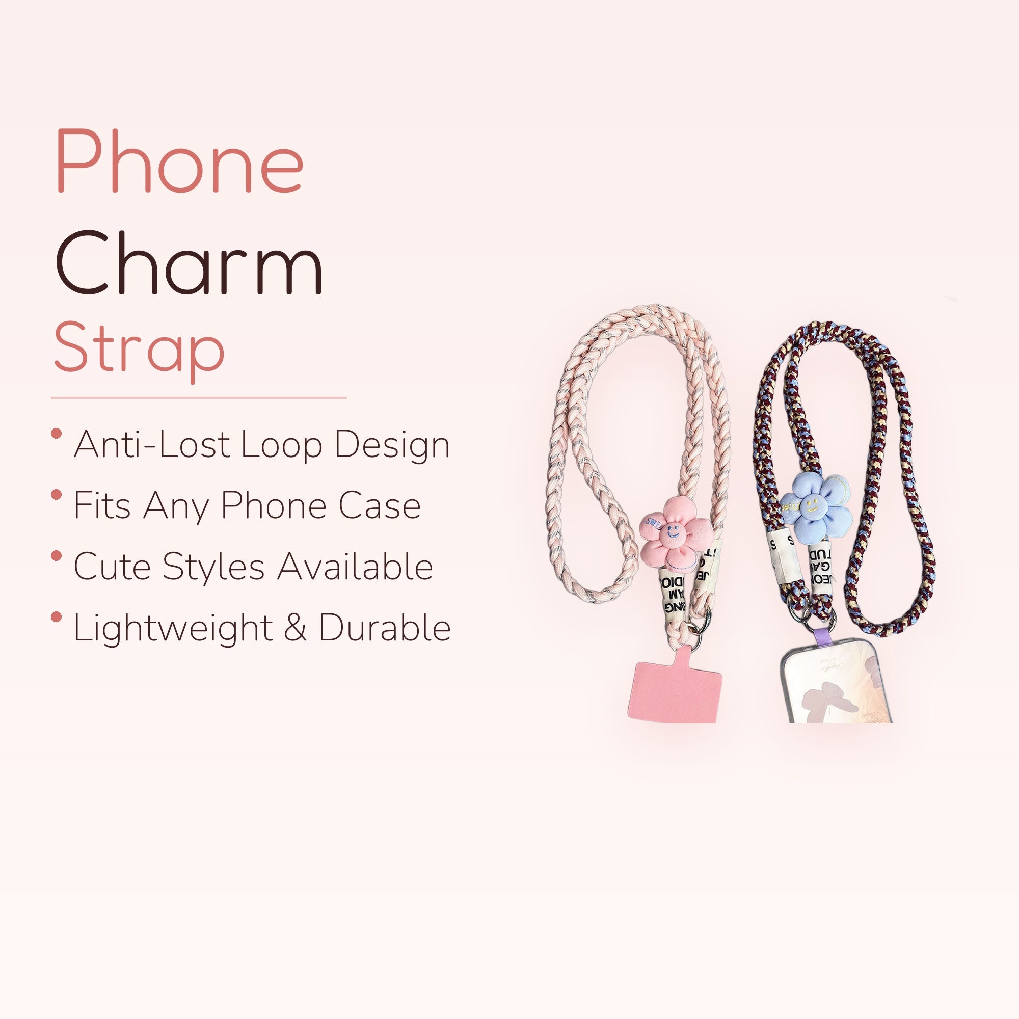 SIMPLYBUBBI — Braided Rope Phone Lanyard with Smiley Flower | Crossbody Phone Strap