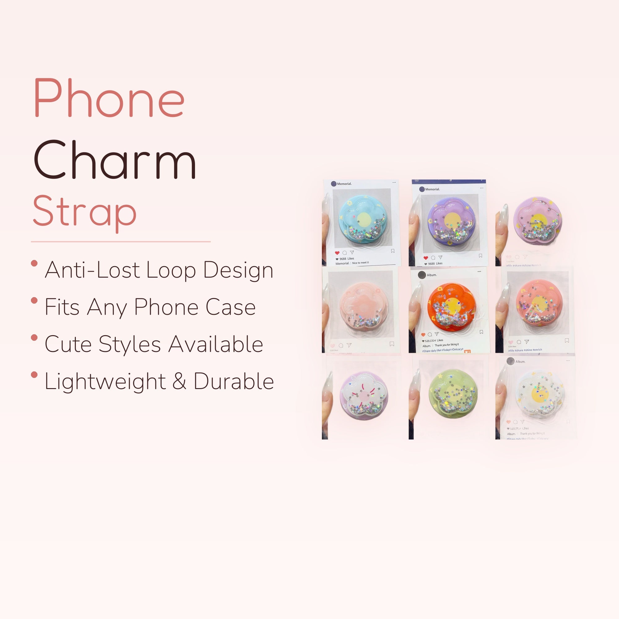 Kawaii Glitter Flower Phone Grip | Pastel Shaker Pop Socket Stand
