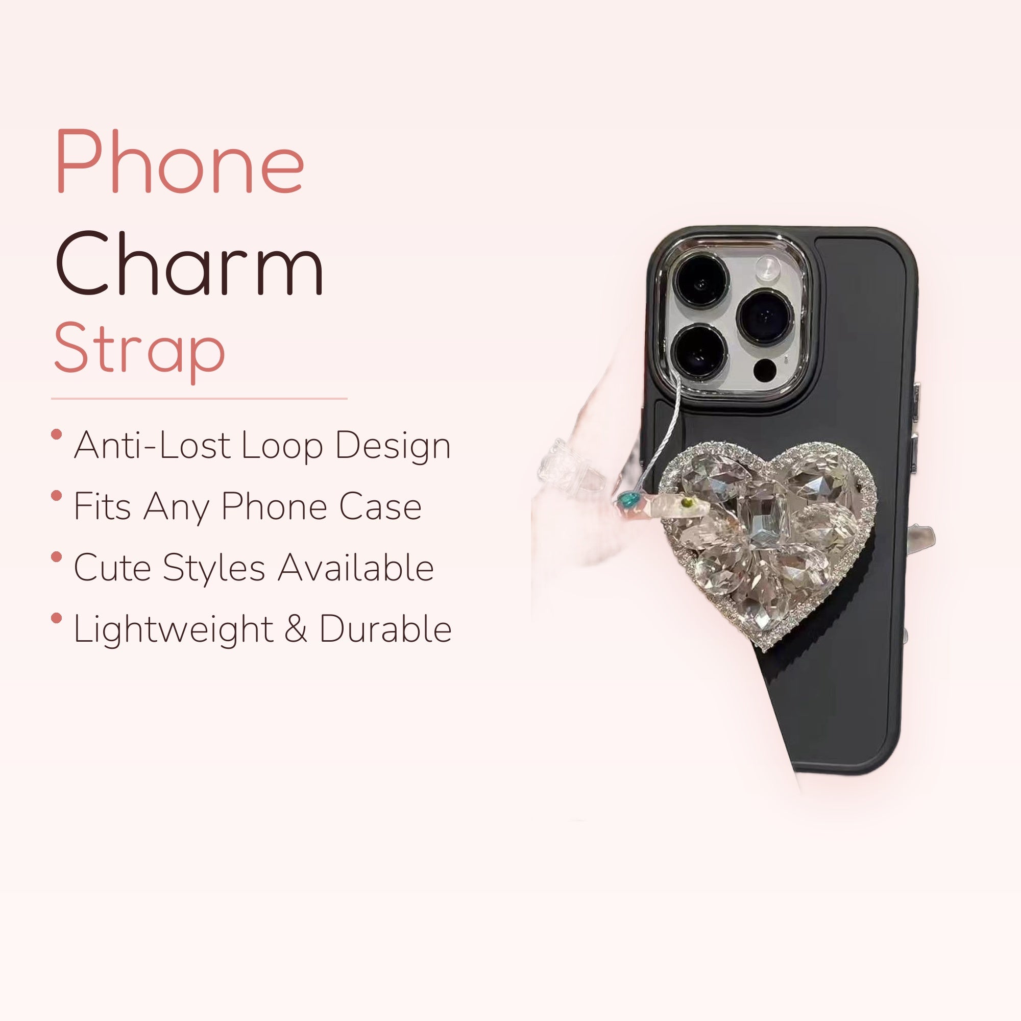 Sparkly Crystal Heart Phone Grip | Cute Rhinestone Pop Socket Stand