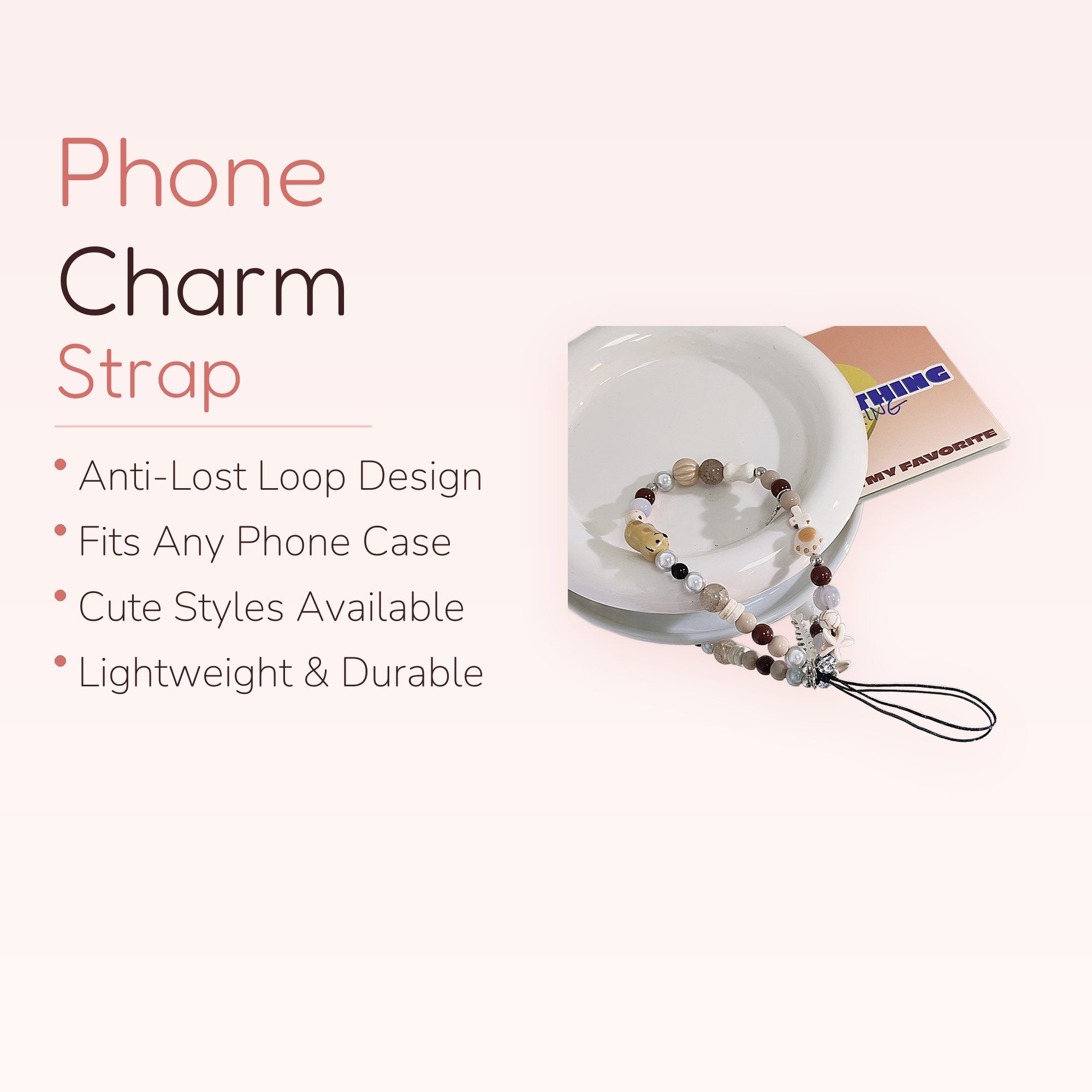 Aesthetic Neutral Beaded Phone Charm Strap | Kawaii Animal & Starfish Wrist Lanyard
