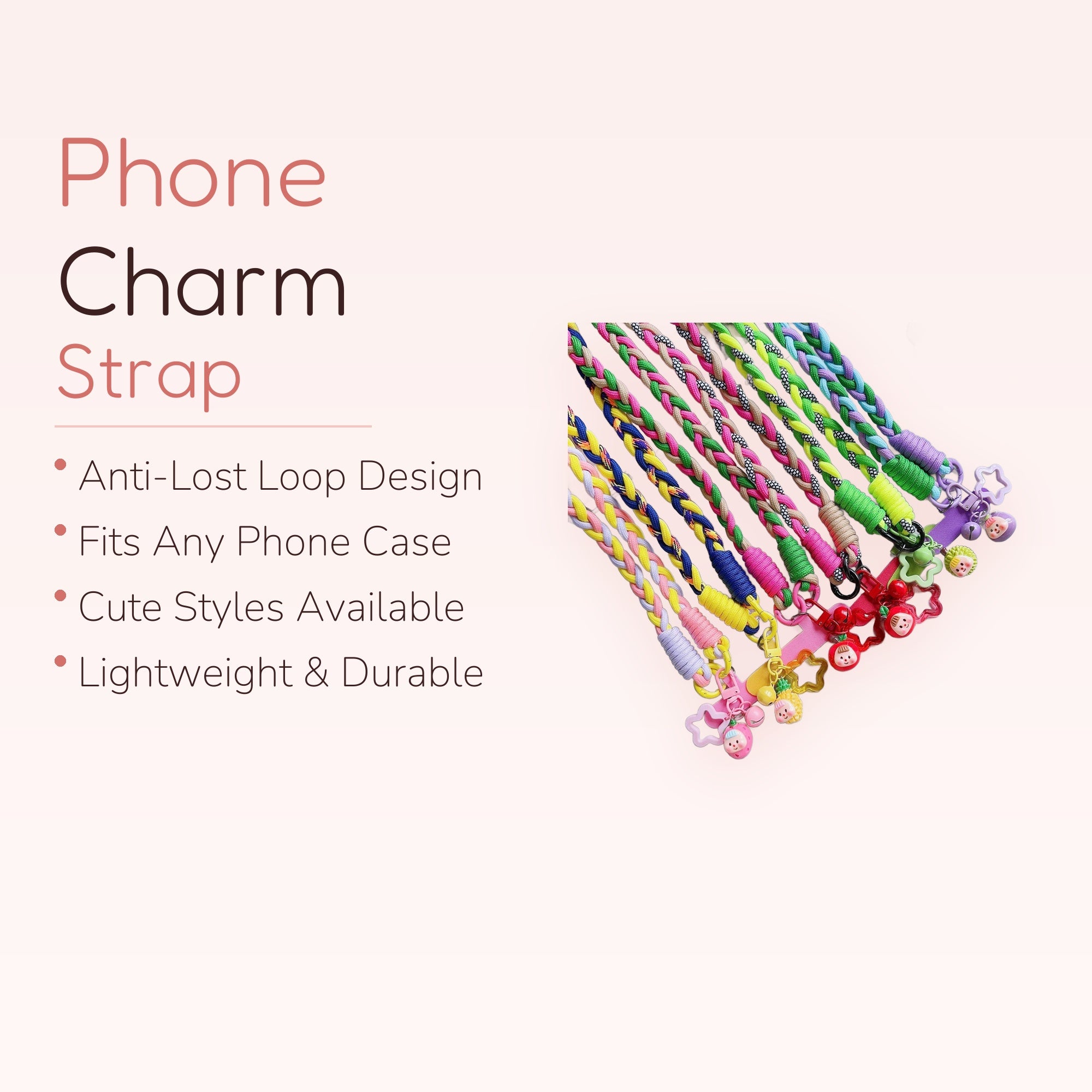SIMPLYBUBBI — Rainbow Braided Lanyard | Kawaii Fruit & Star Keychain Phone Strap