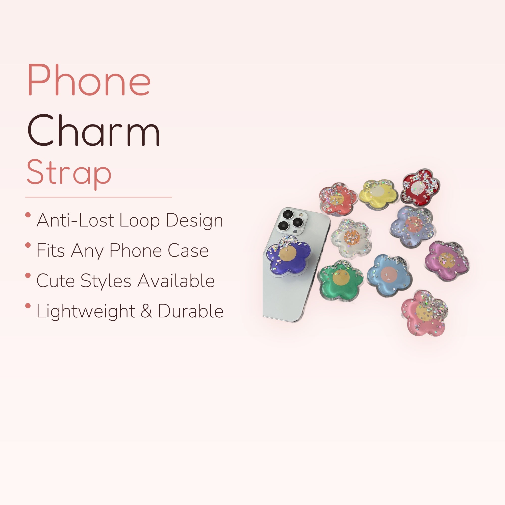 Cartoon Glitter Flowers Liquid Quicksand Phone Grip | SIMPLYBUBBI Phone Grip