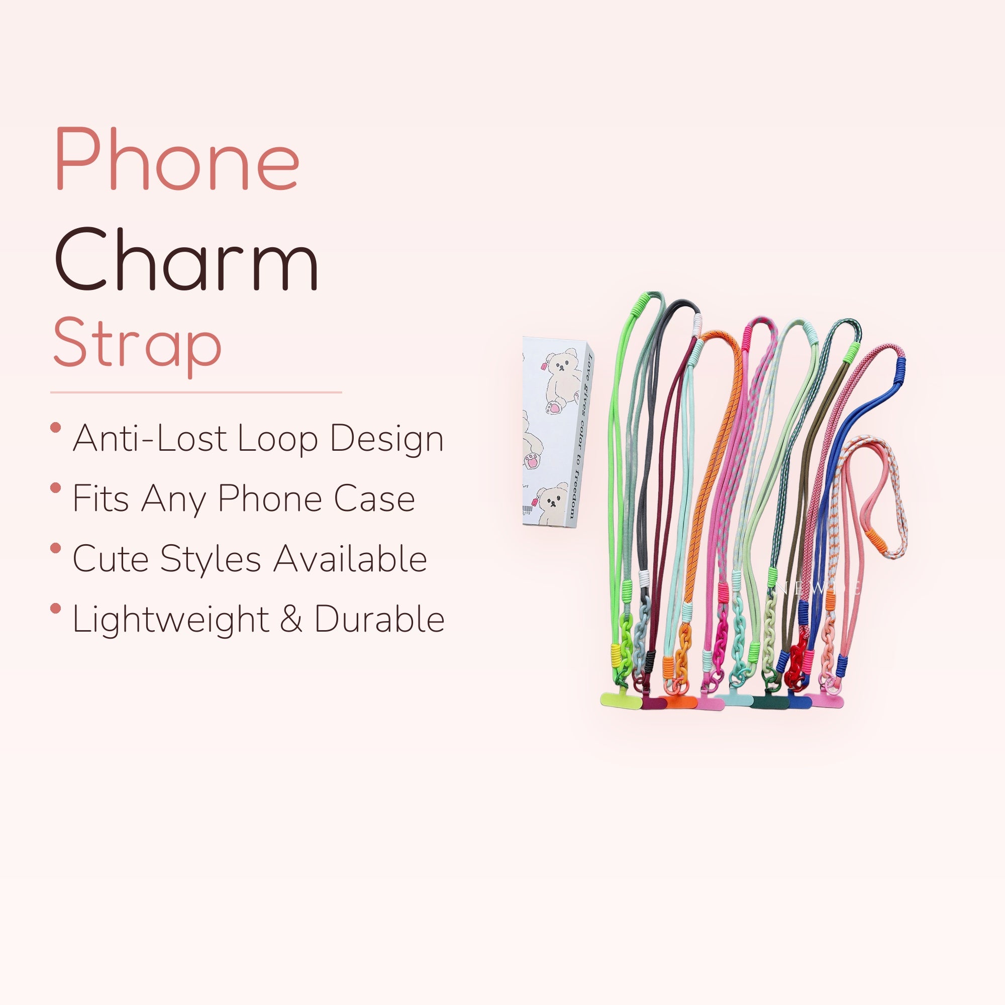 SIMPLYBUBBI — Multi-Color Braided Cord Phone Lanyard w/ Acrylic Chain | Crossbody Strap