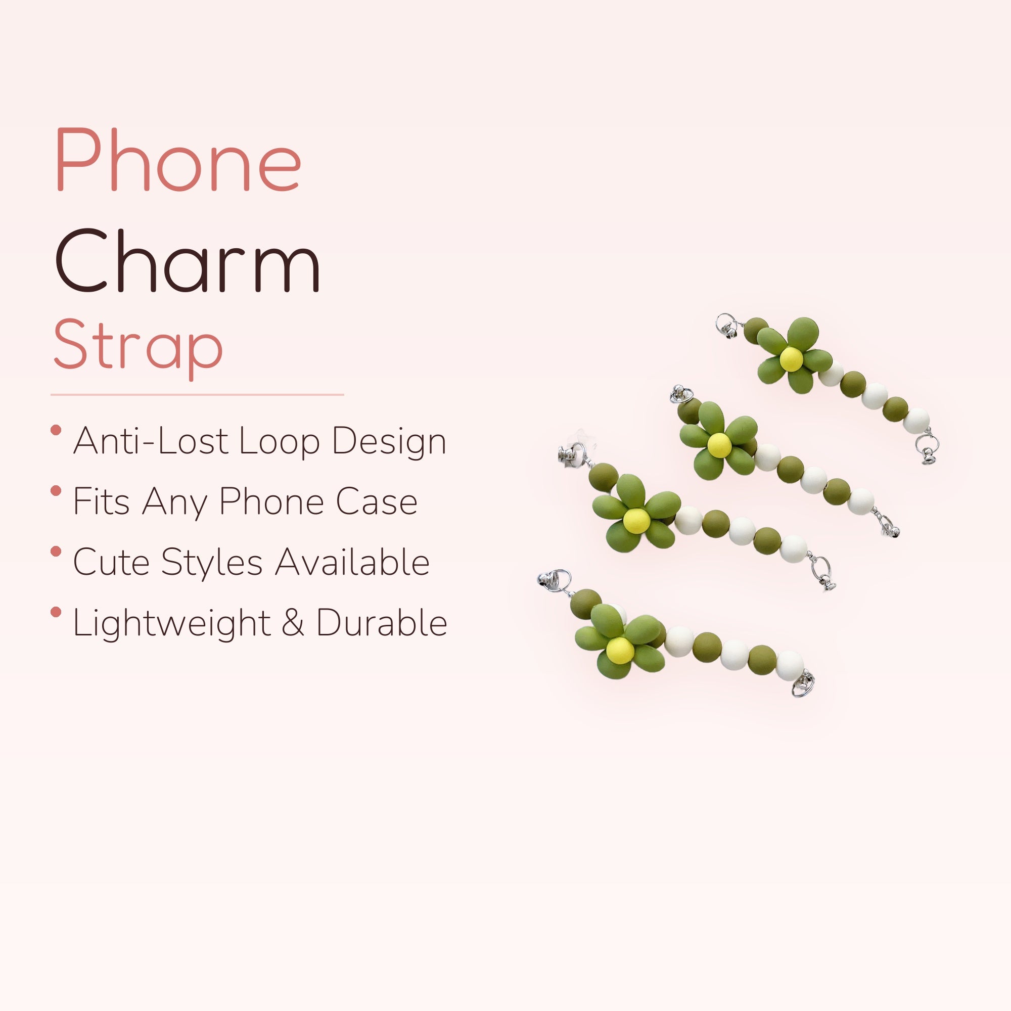 Kawaii Daisy Beaded Phone Charm Strap | Cute Green Wrist Lanyard | Y2K Aesthetic | Gift for Her | Trendy Phone Accessory