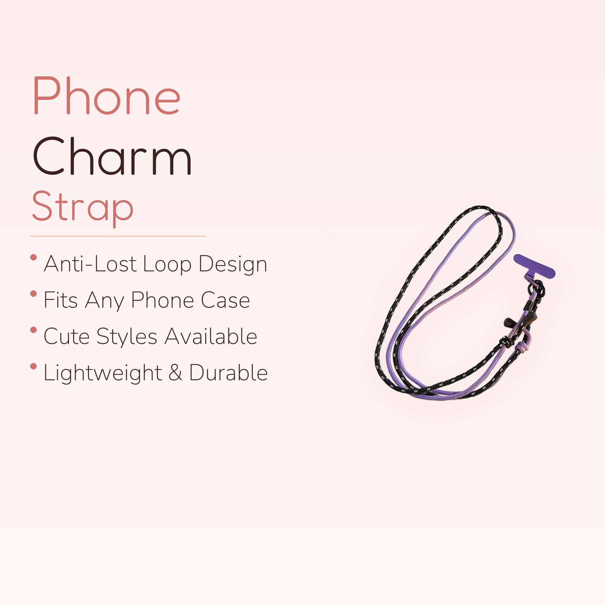 Black & Purple Braided Phone Lanyard | Adjustable Crossbody Phone Strap