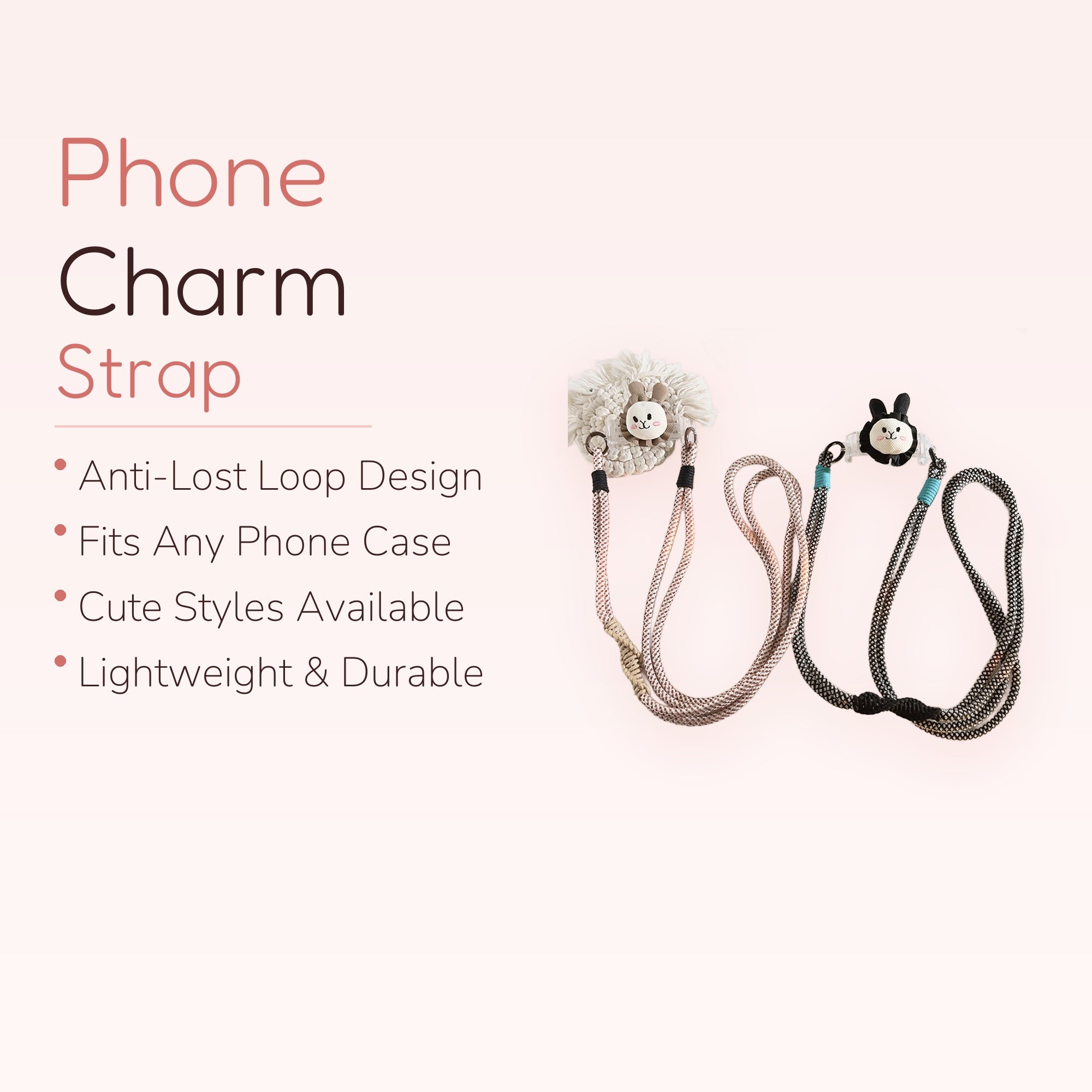 Kawaii Bunny Phone Lanyard Strap | Cute Black & White / Pink & White Crossbody