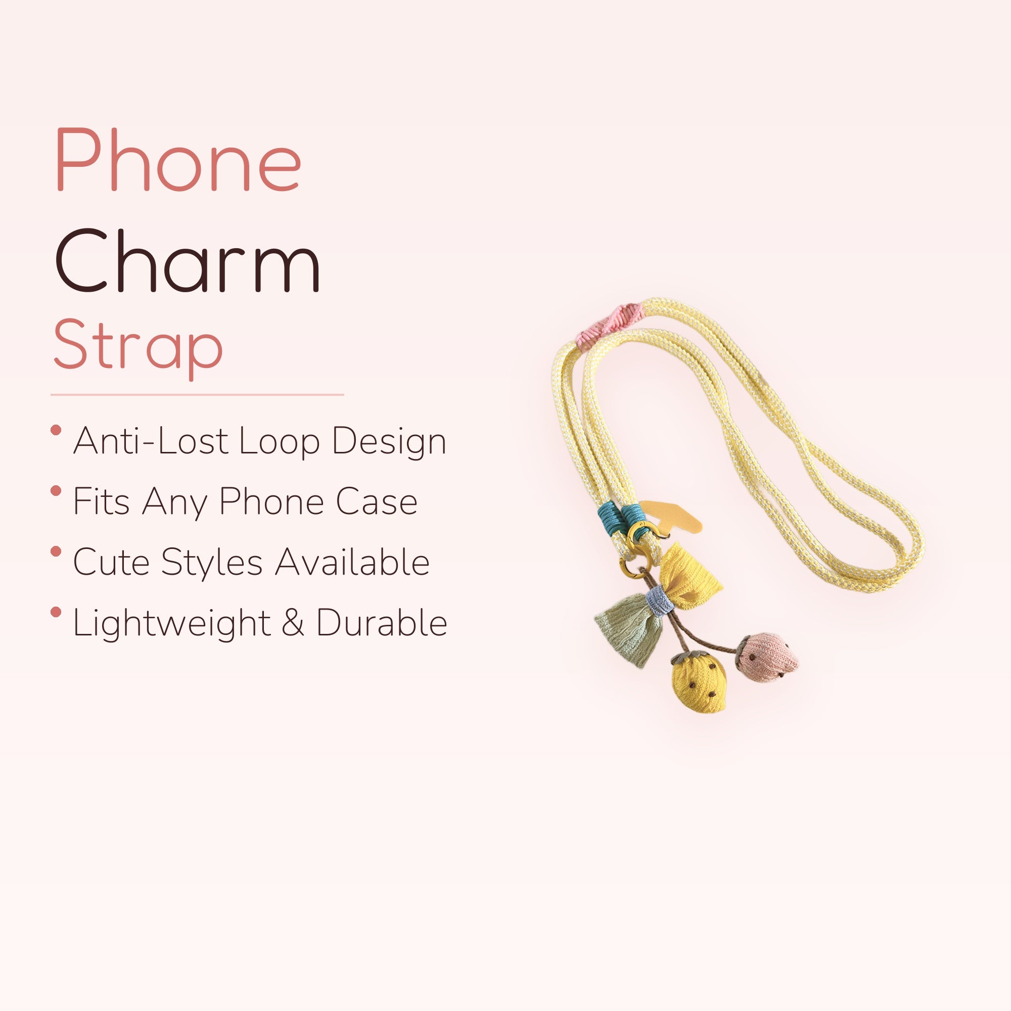 Cute Knitted Fruit & Bow Phone Lanyard | Pastel Yellow Crossbody Strap
