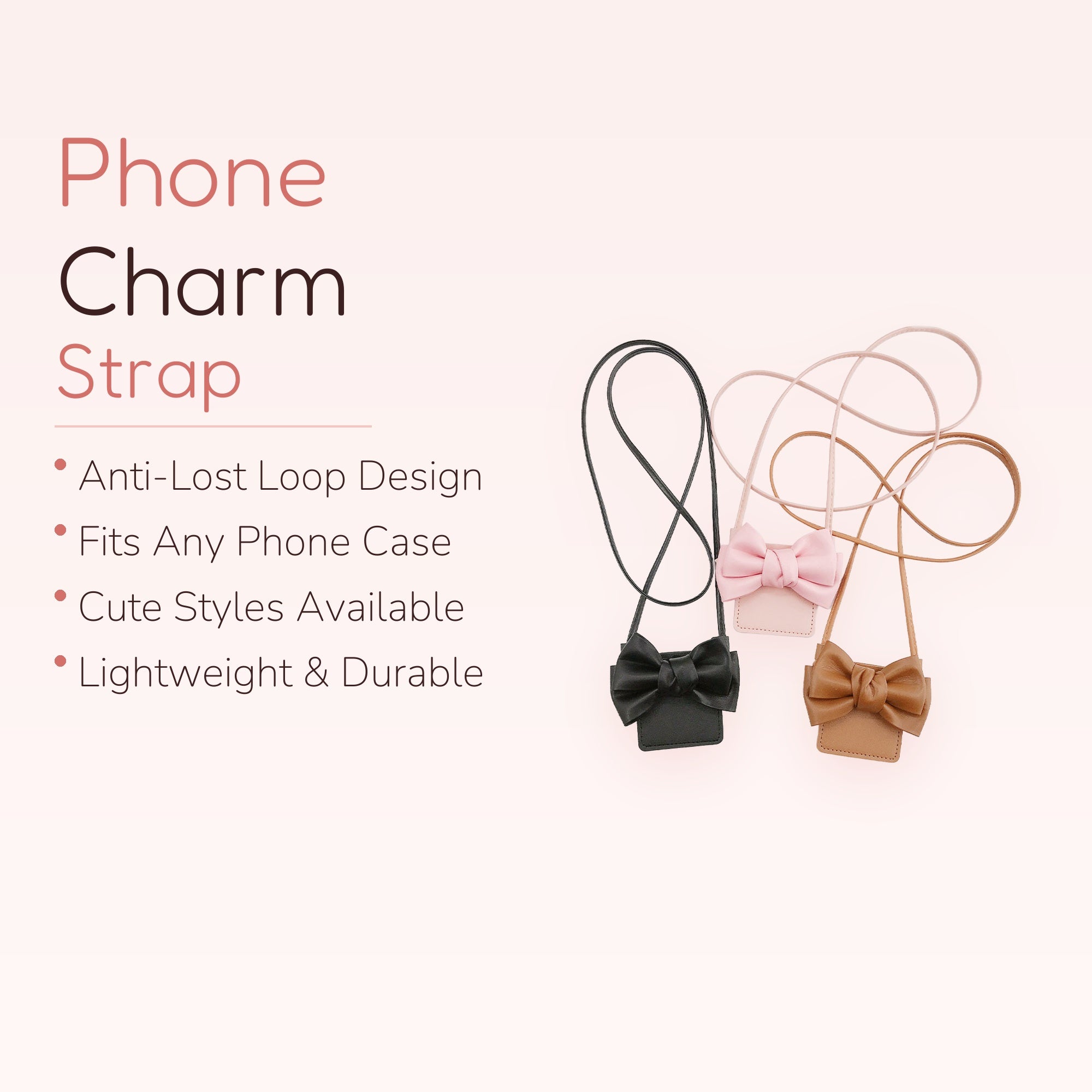 Cute Bowknot Phone Charm Lanyard | Kawaii Faux Leather Crossbody Strap