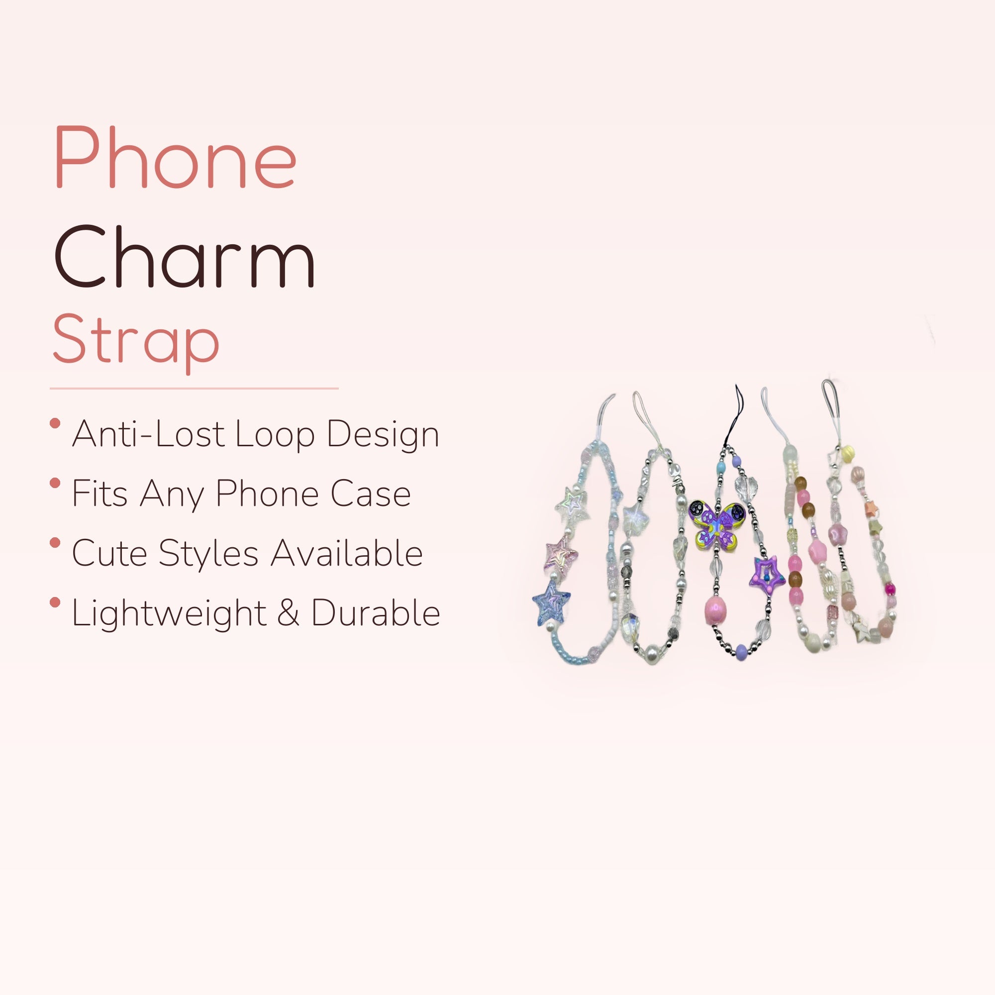 Y2K Beaded Phone Charm Straps | Pastel Star & Butterfly Wrist Lanyards