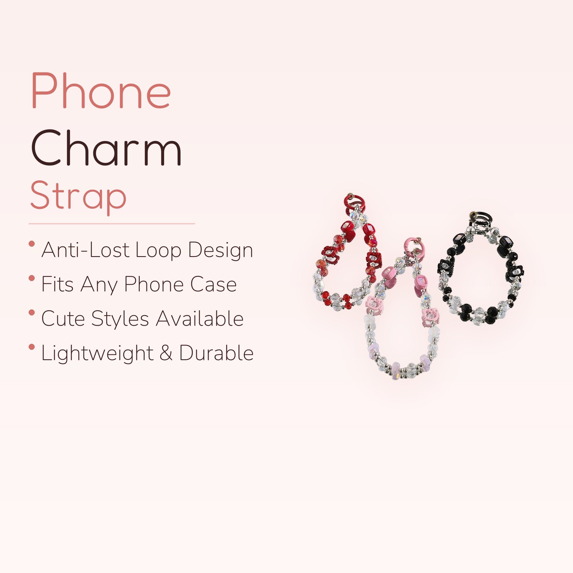 Y2K Beaded Hello Kitty Phone Charm | Aesthetic Crystal Wrist Strap