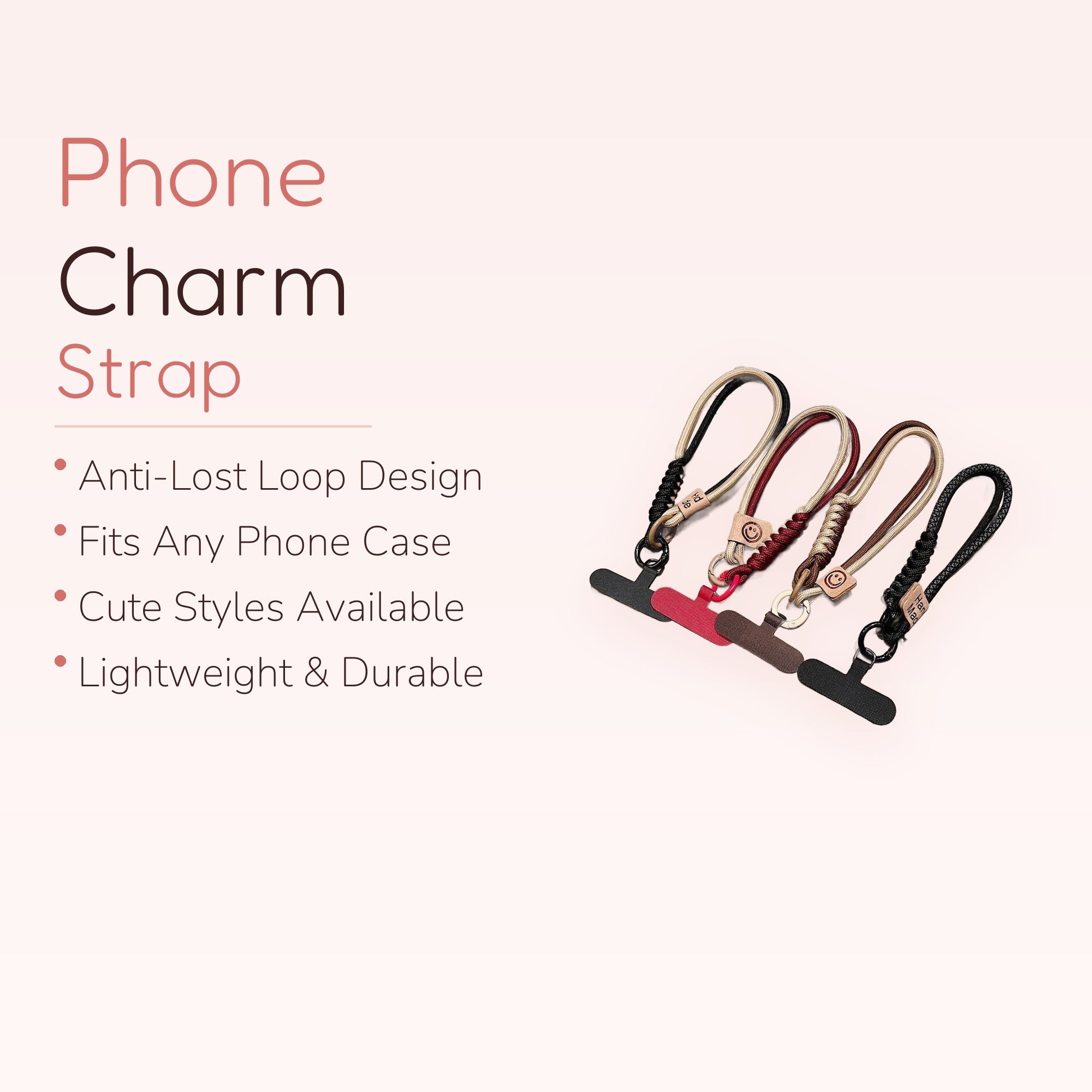 Braided Rope Phone Charm Wrist Strap | Aesthetic Hand-Woven Lanyard with Smiley Face Tag