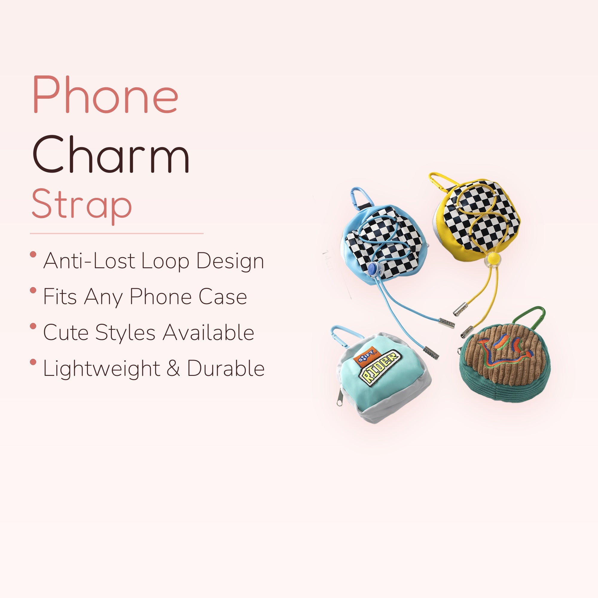 Y2K Checkerboard Drawstring Phone Charm | Cute Corduroy Pouch Keychain