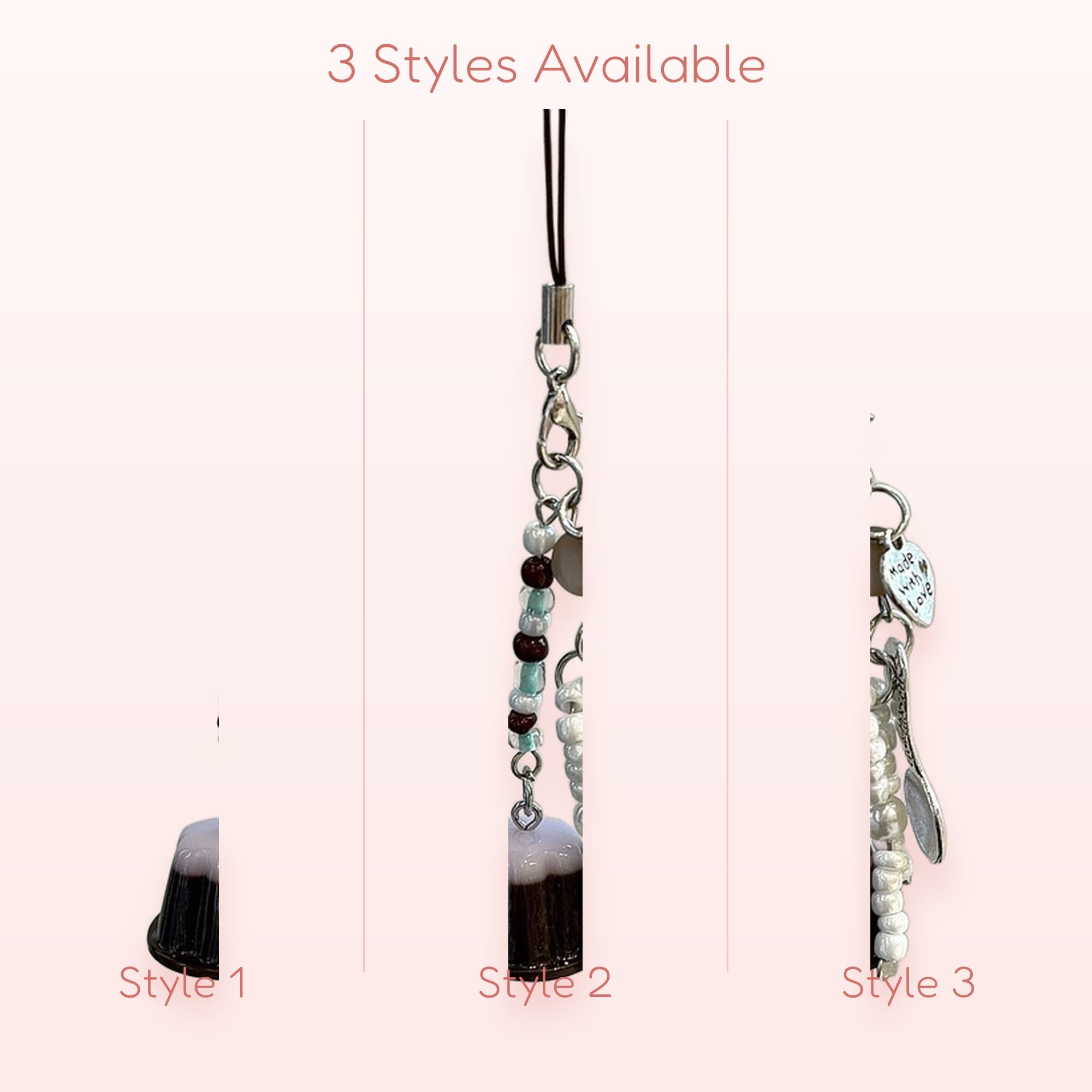 Cute Coffee Pudding Phone Charm | Aesthetic Beaded Strap with Spoon & Heart
