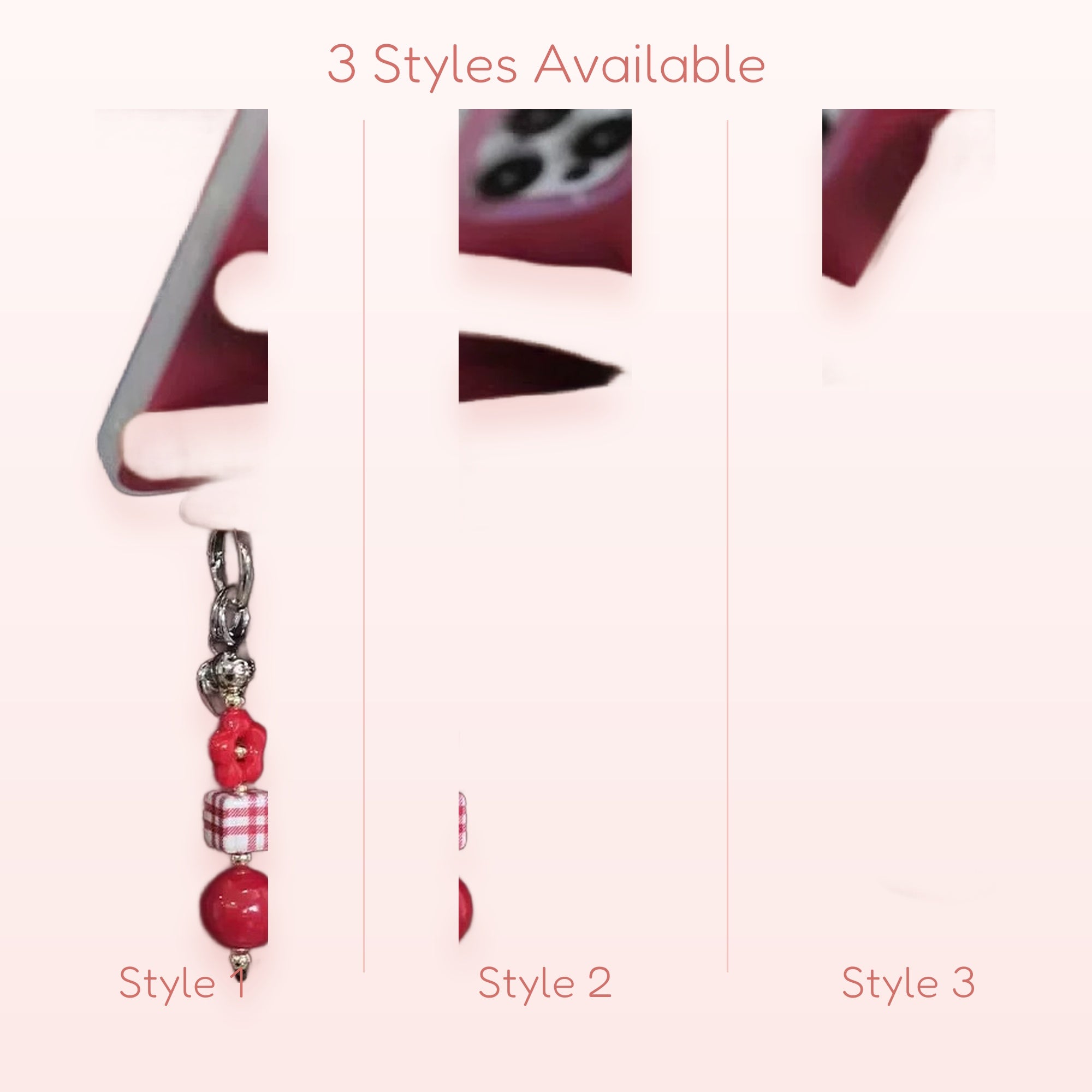 Red Gingham & Floral Phone Charm | Aesthetic Beaded Phone Strap